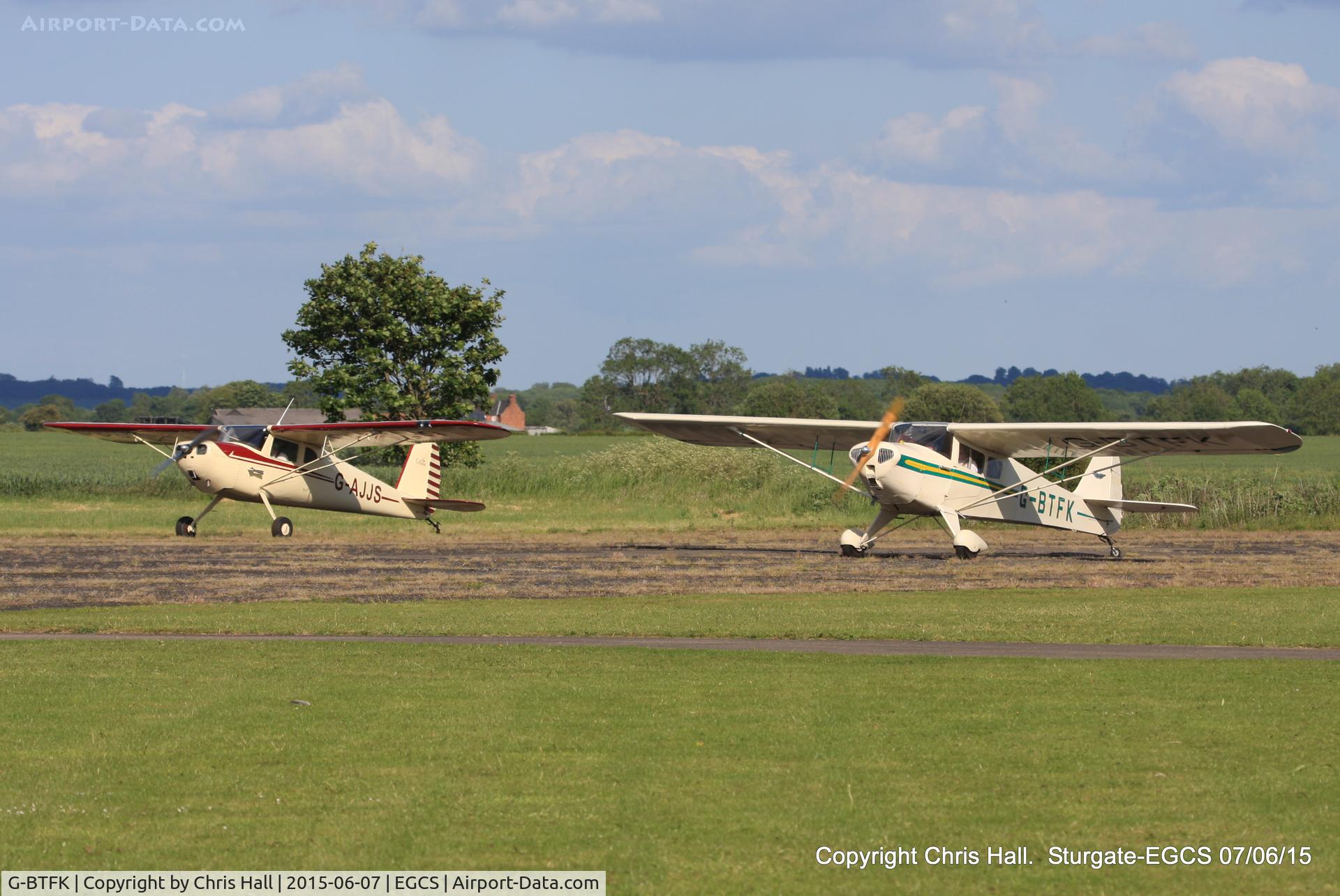 G-BTFK, 1947 Taylorcraft BC-12D Twosome C/N 10540, departing for our photo shoot with G-AJJS Cessna 120