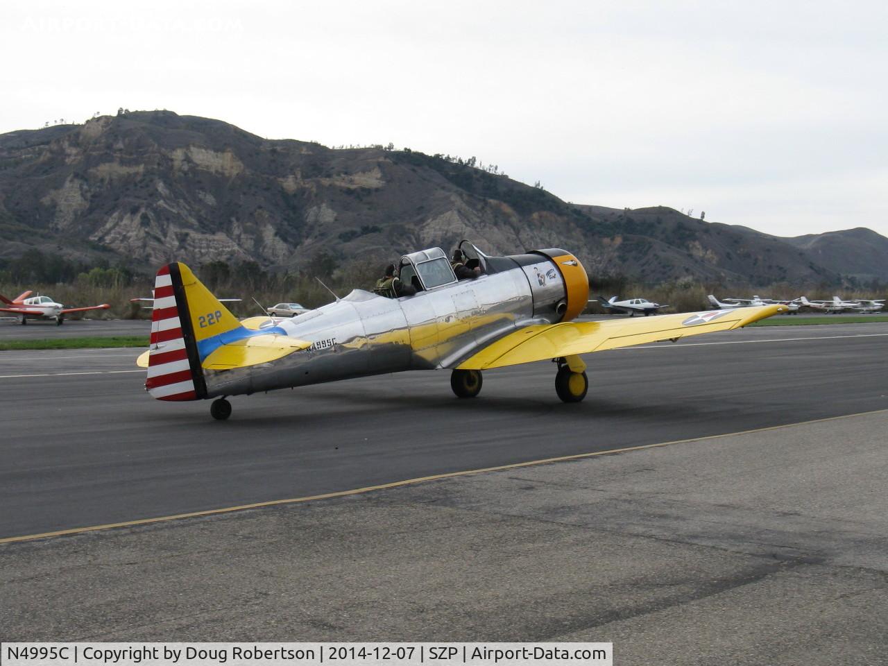 N4995C, 1949 North American T-6G Texan C/N 168-481, 1949 North American T-6G TEXAN 'Thirsty Girl' of Condor Squadron, 1949 factory reman, P&W R-1340 600 Hp radial, taxi to Rwy 04
