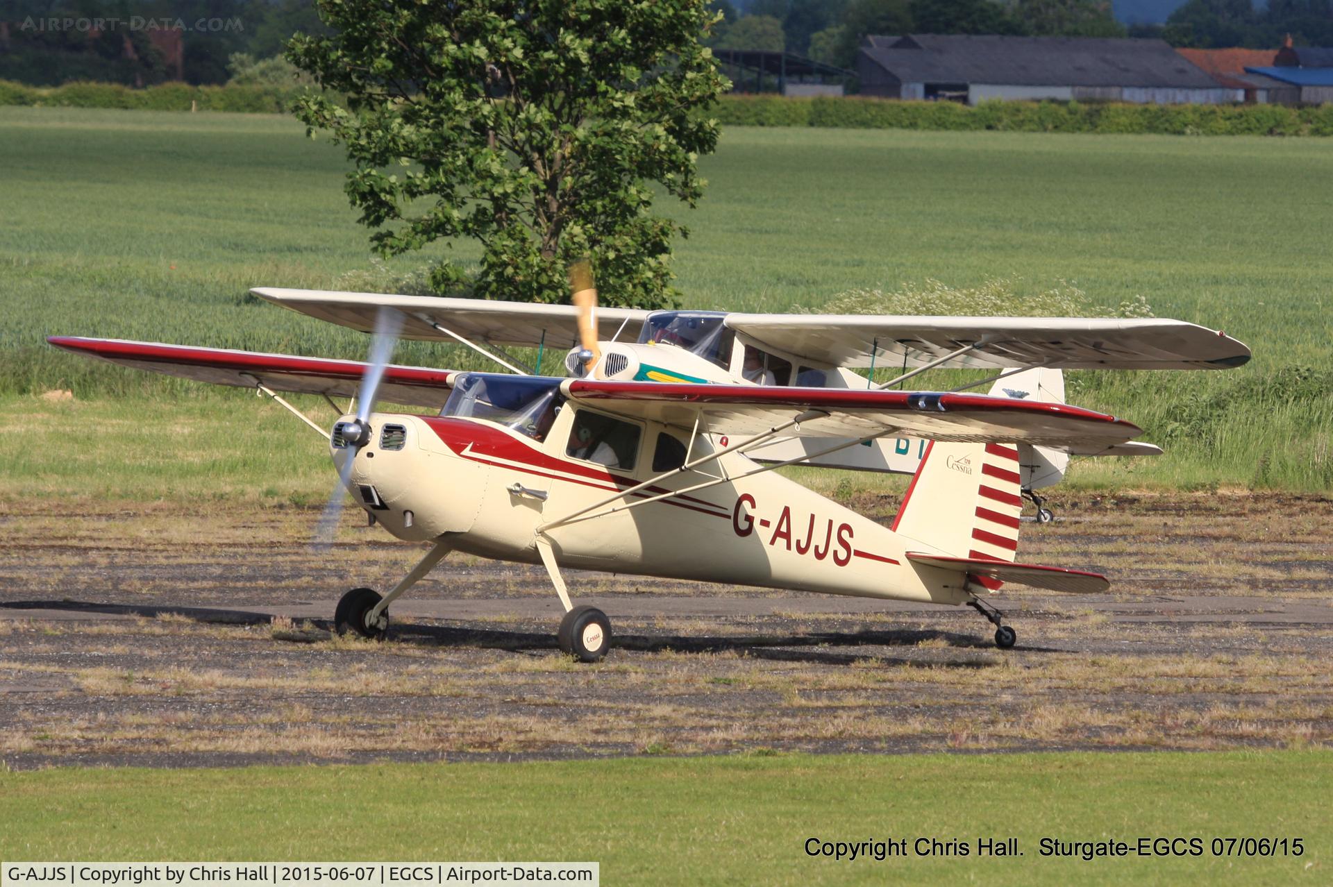 G-AJJS, 1947 Cessna 120 C/N 13047, departing for our photo shoot with BTFK Taylorcraft BC-12D Twosome