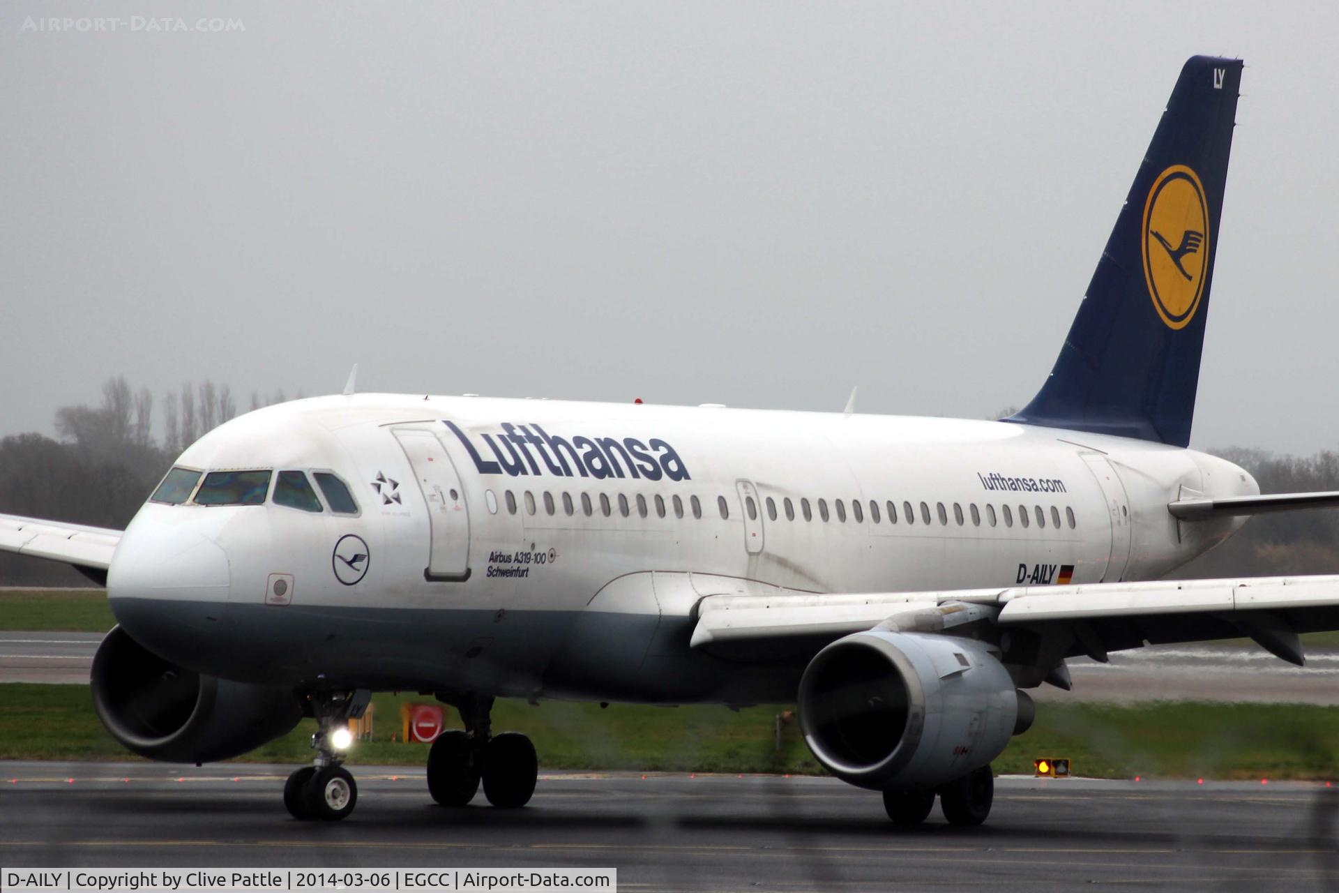 D-AILY, 1998 Airbus A319-114 C/N 875, Taxy to the gate at Manchester EGCC
