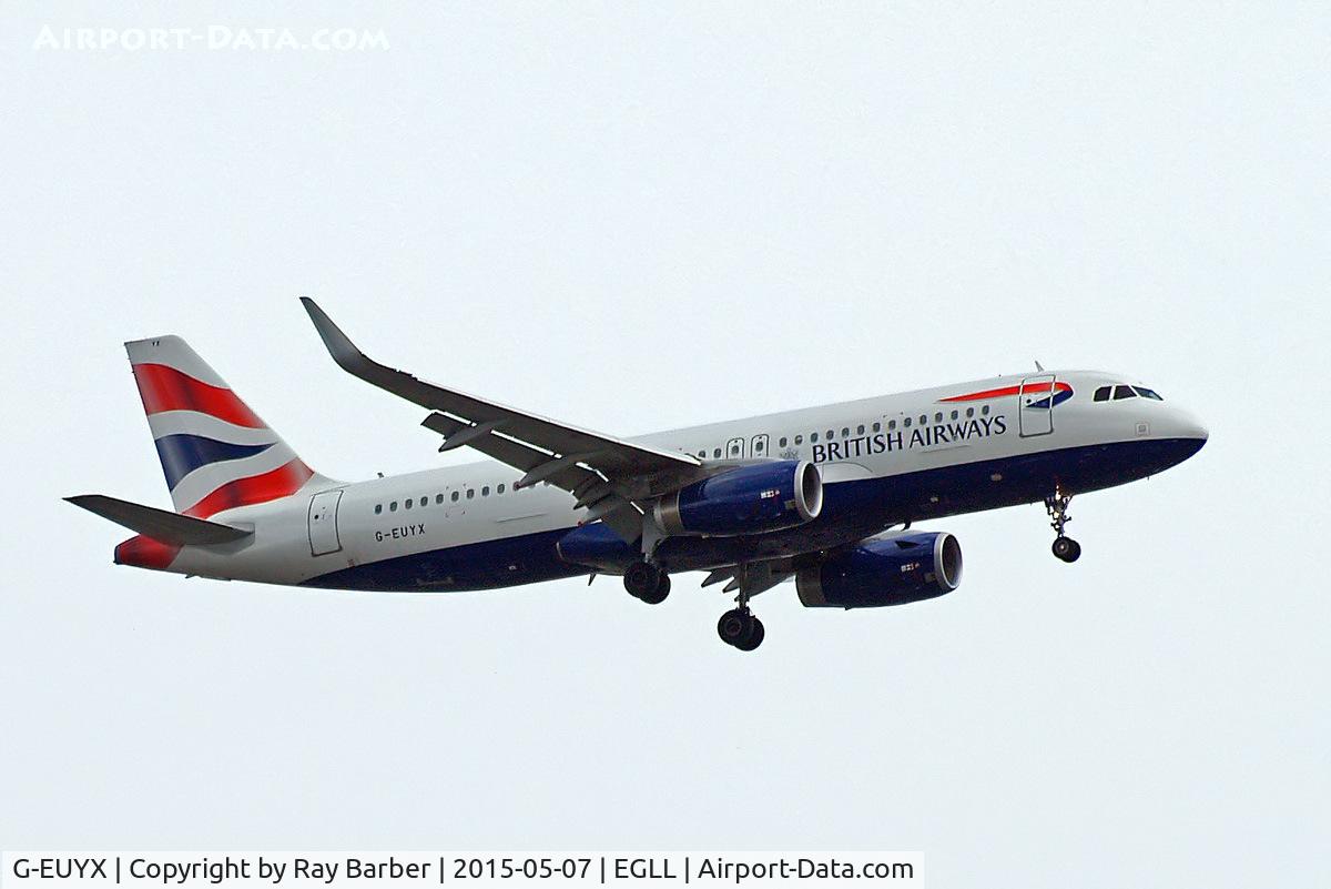 G-EUYX, 2014 Airbus A320-232 C/N 6155, Airbus A320-232(SL) [6155] (British Airways) Home~G 07/05/2015.  On approach 27L Sharklets applied during April 2015.