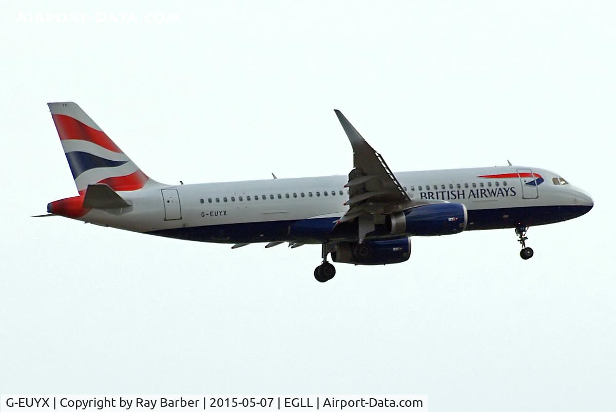 G-EUYX, 2014 Airbus A320-232 C/N 6155, Airbus A320-232(SL) [6155] (British Airways) Home~G 07/05/2015.  On approach 27L Sharklets applied during April 2015.
