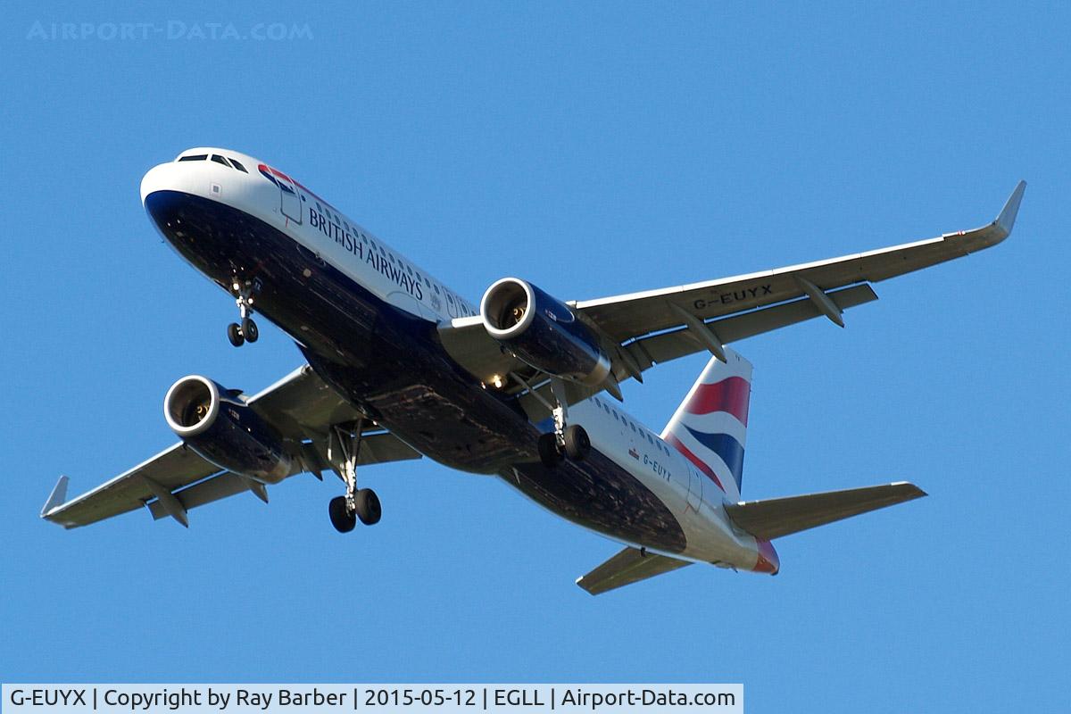G-EUYX, 2014 Airbus A320-232 C/N 6155, Airbus A320-232(SL) [6155] (British Airways) Home~G 12/05/2015. On approach 27R. Sharklets applied during April 2015.
