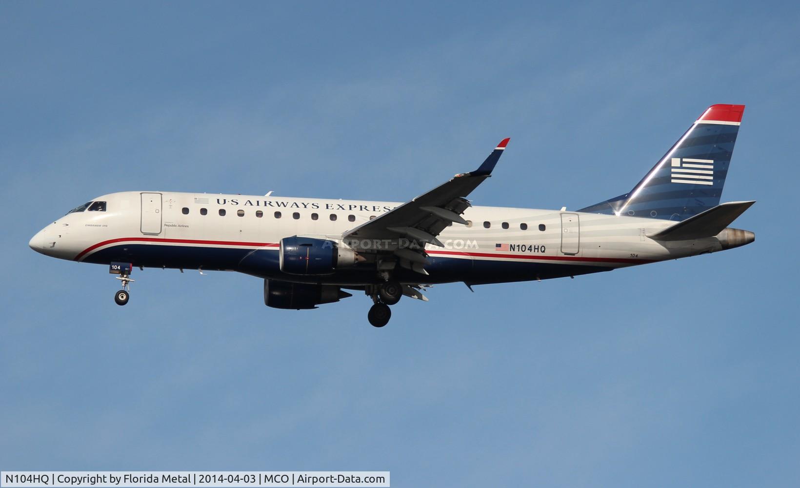 N104HQ, 2007 Embraer 175LR (ERJ-170-200LR) C/N 17000160, US Airways E175
