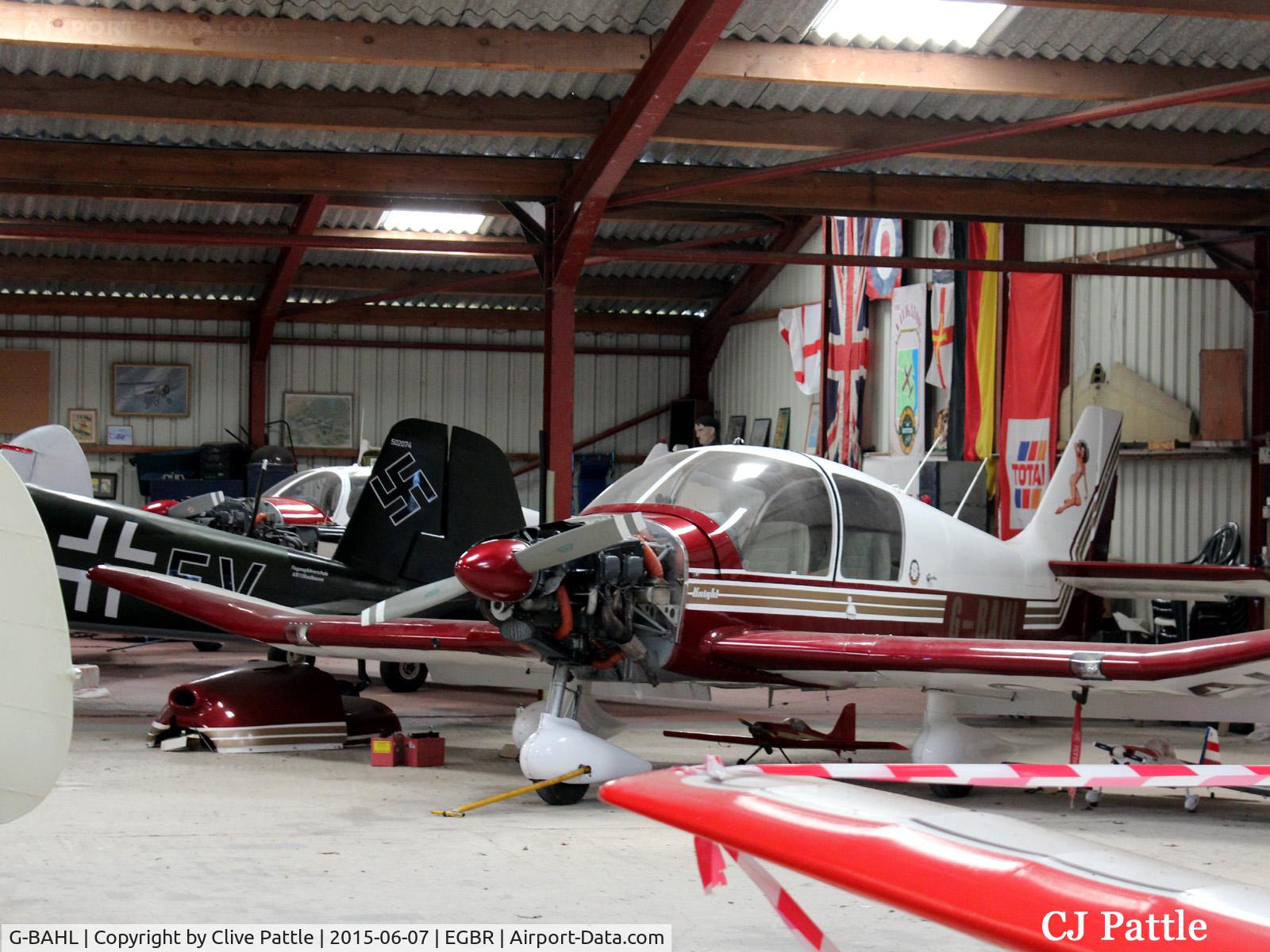 G-BAHL, 1972 Robin DR-400-160 Chevalier C/N 704, Undergoing routine maintenance in a crowded hangar at Breighton EGBR