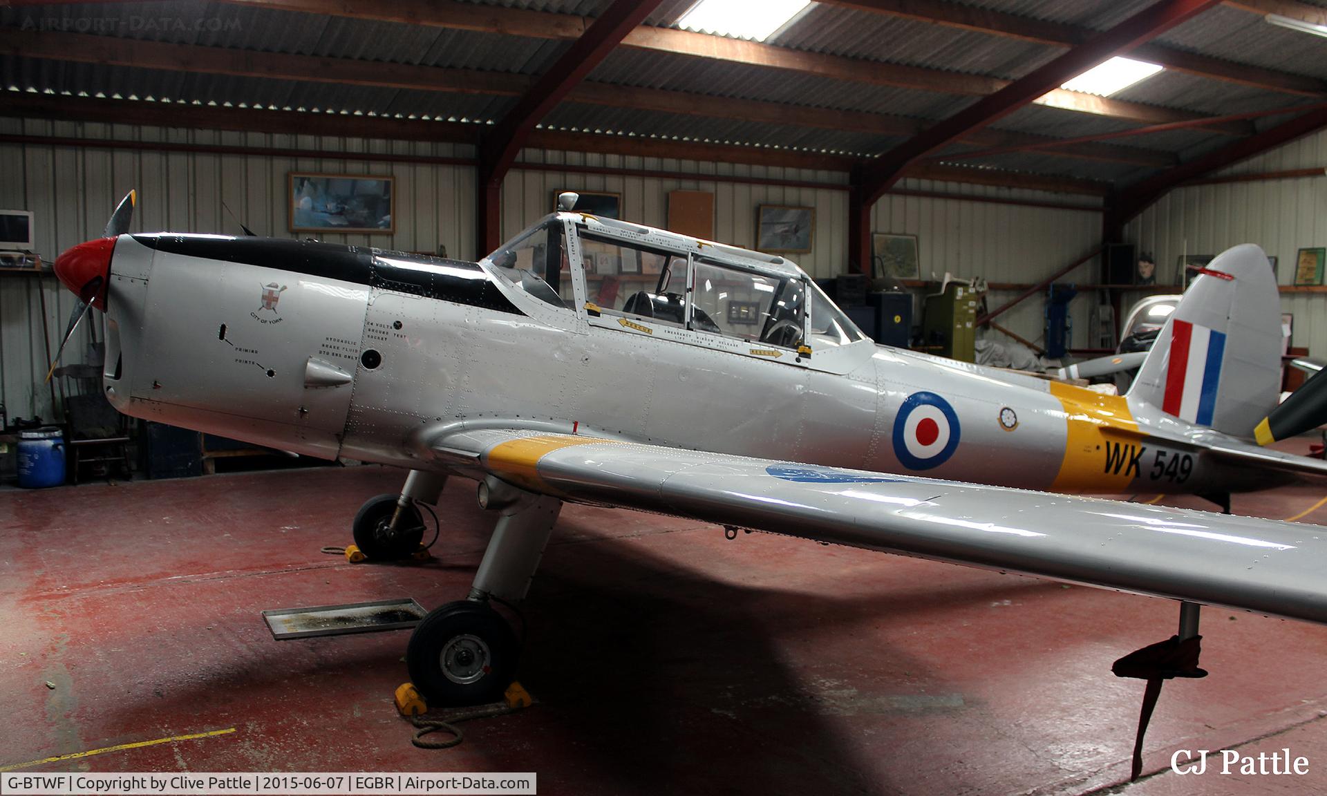 G-BTWF, 1951 De Havilland DHC-1 Chipmunk T.10 C/N C1/0564, Hangared at Breighton EGBR UK