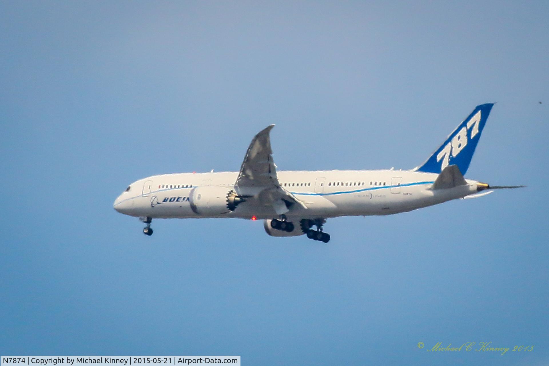 N7874, 2009 Boeing 787-8 Dreamliner C/N 40693, Flying over Kent WA
