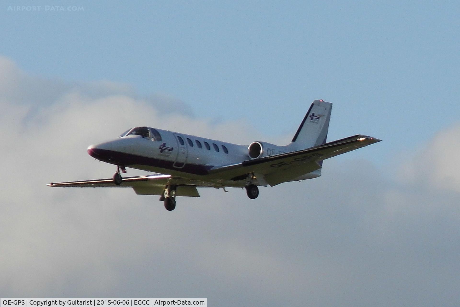 OE-GPS, 1998 Cessna 550 Citation Bravo C/N 550-0837, At Manchester. Taken from Shadowmoss road car park