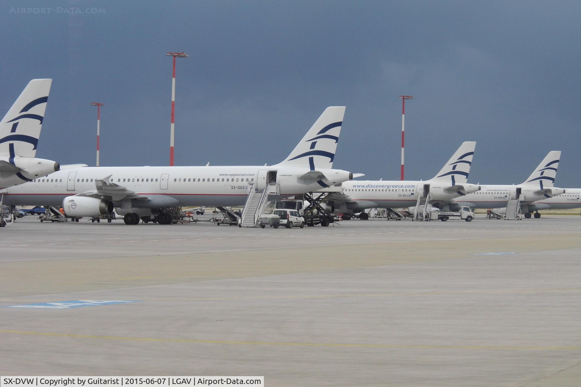 SX-DVW, 2009 Airbus A320-232 C/N 3785, From right to left we have SX-DVW, SX-DGN, SX-DVJ and SX-DGS