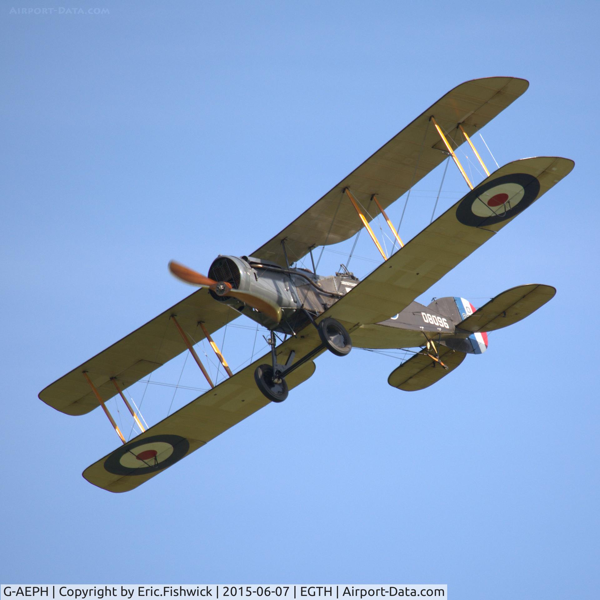 G-AEPH, 1918 Bristol F.2B Fighter C/N 7575, 44. D8096 in display mode at The Shuttleworth Flying Day and LAA Party in the Park, June 2015.