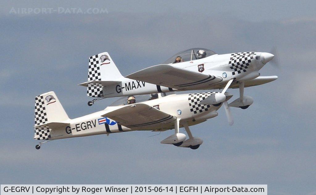 G-EGRV, 2007 Vans RV-8 C/N PFA 303-13639, Team Raven. G-EGRV (Raven 3) in a formation departure from Runway 04 led by G-MAXV (Raven 1).