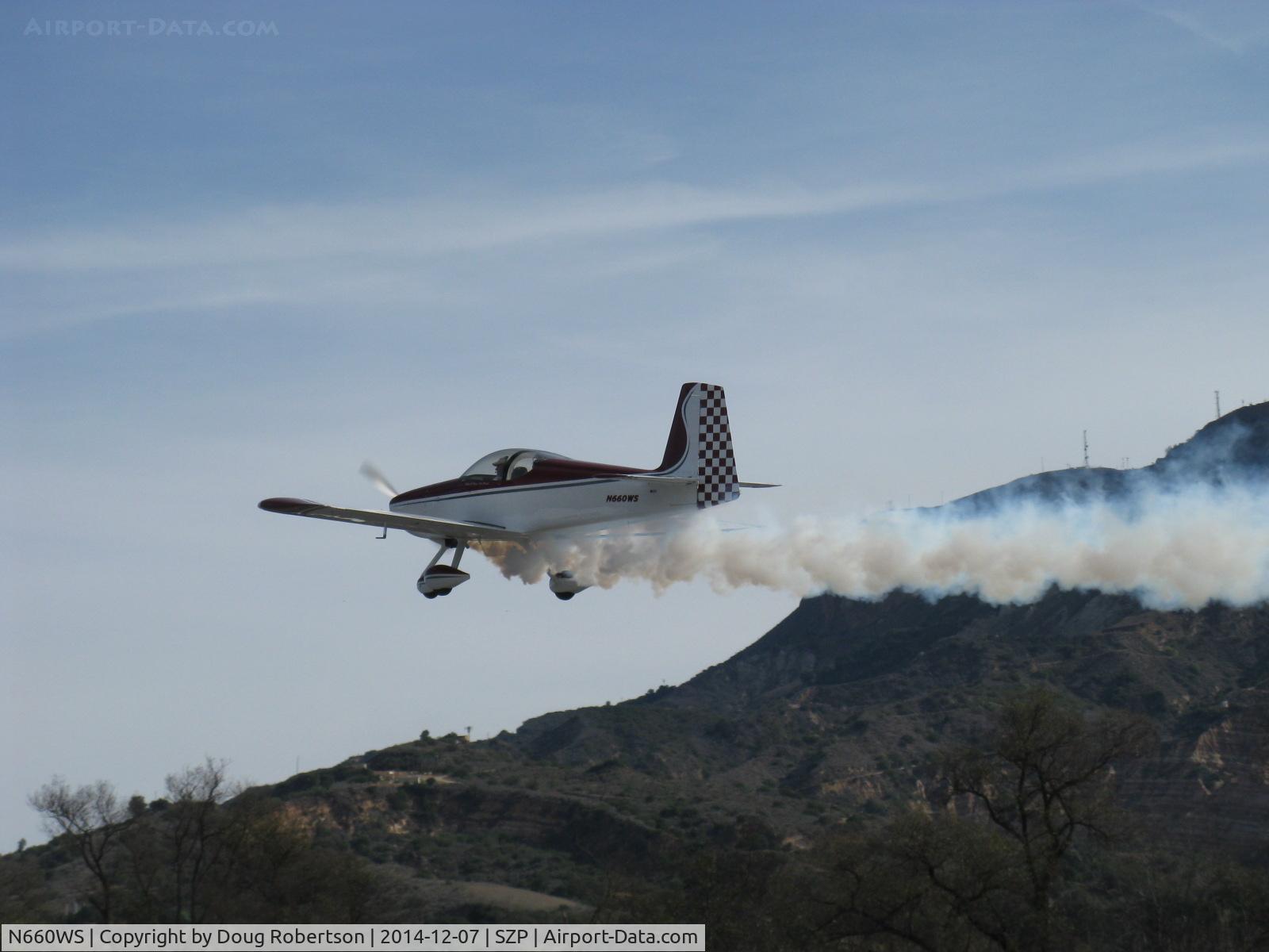 N660WS, 2012 Vans RV-7A C/N 001 (N660WS), 2012 Watson VAN's RV-7A, Lycoming IO-360-M1B+ 180 Hp, high speed low pass over Rwy 04 with airshow smoke