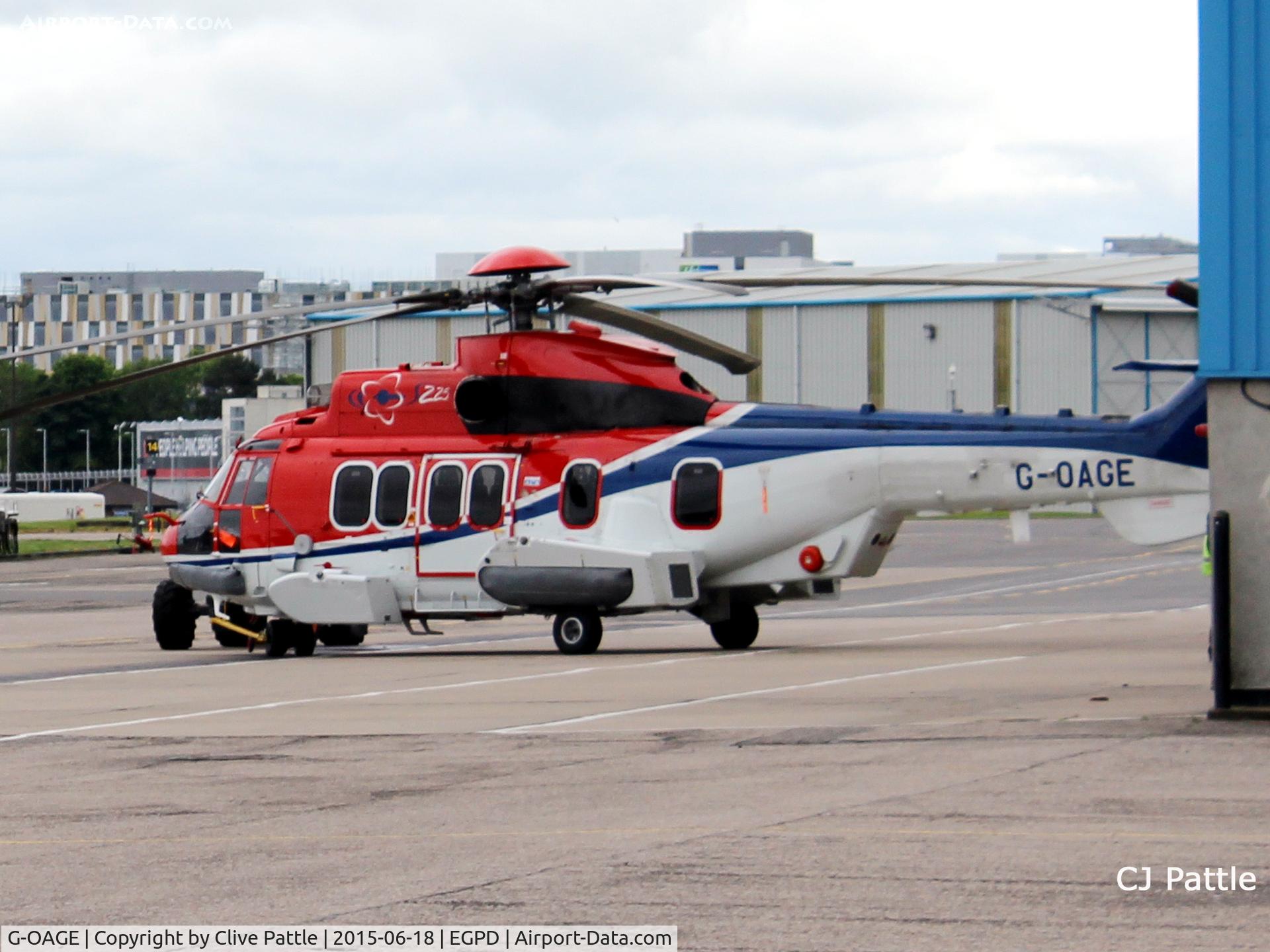 G-OAGE, 2014 Airbus Helicopters EC-225LP Super Puma Mk2+ C/N 2949, Under tow at Aberdeen Airport, Scotland EGPD