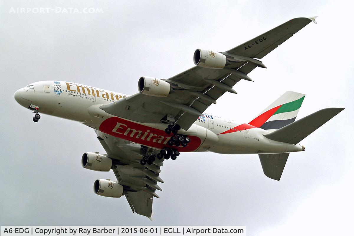 A6-EDG, 2009 Airbus A380-861 C/N 023, Airbus A380-861 [023] (Emirates Airlines) Home~G 01/06/2015 .On approach 27R now wearing 
