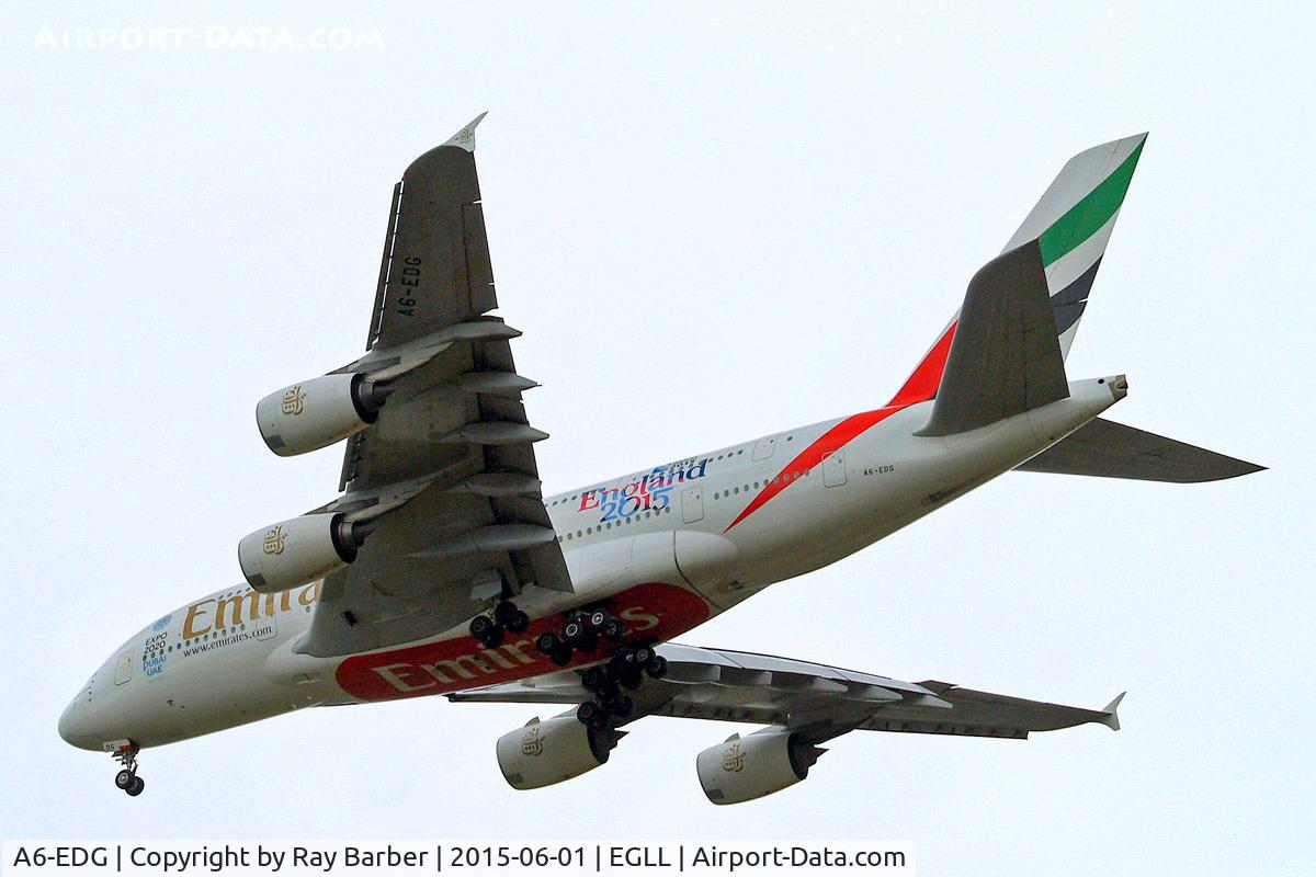 A6-EDG, 2009 Airbus A380-861 C/N 023, Airbus A380-861 [023] (Emirates Airlines) Home~G 01/06/2015 .On approach 27R now wearing 