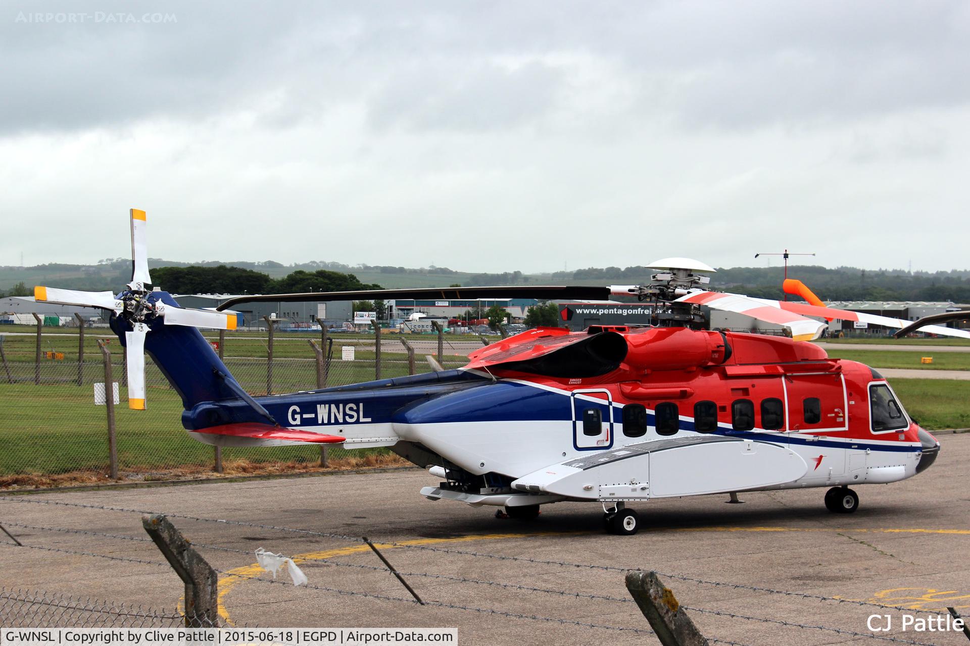 G-WNSL, 2014 Sikorsky S-92A C/N 920241, Over the fence shot at Aberdeen Airport, Scotland EGPD