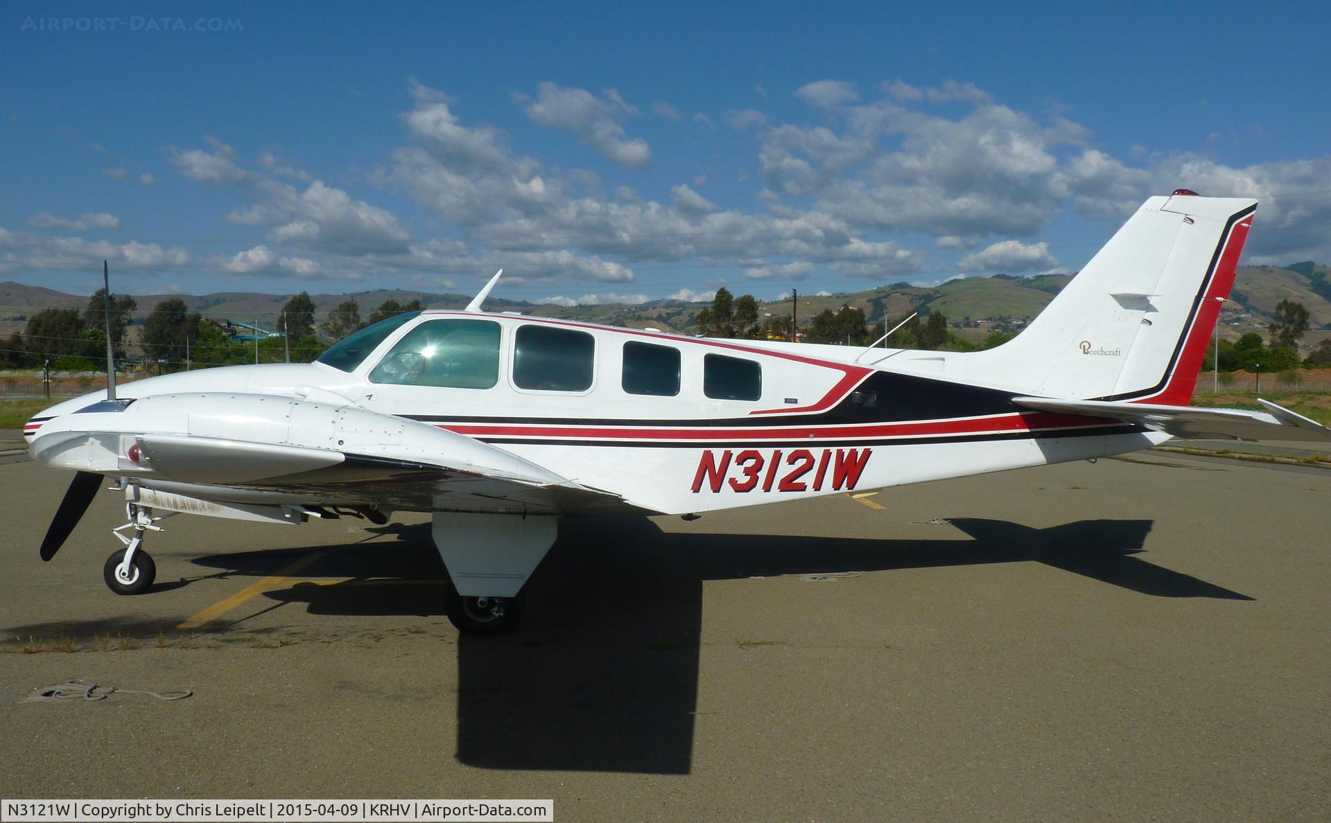 N3121W, 1973 Beech 58 Baron C/N TH-410, A transient 1973 Beechcraft Baron 58 (MINDEN, NV) parked at the south tie downs at Reid Hillview Airport, CA. The pilot of this aircraft had another Baron 55 (N7982R). But when that Baron was gone for a few weeks, this one showed up, with the same pilot!