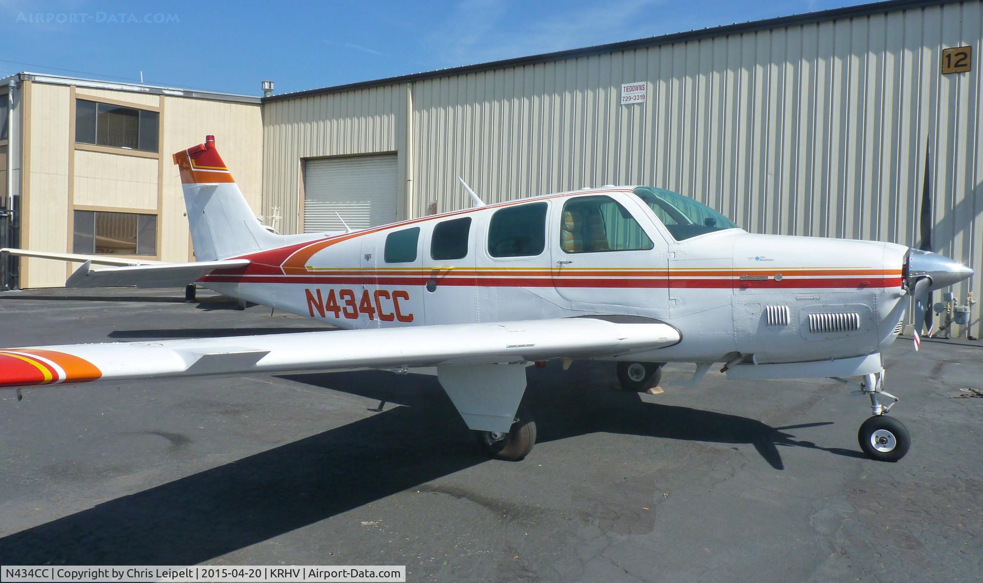 N434CC, 1982 Beech B36TC Bonanza Bonanza C/N EA-321, A transient 1982 Beechcraft B36 Turbo Charged Bonanza  (LAMBO AIR LLC - SPRINGTOWN, TX) parked beside the Lafferty Aircraft Sales hangar at Reid Hillview Airport, CA.