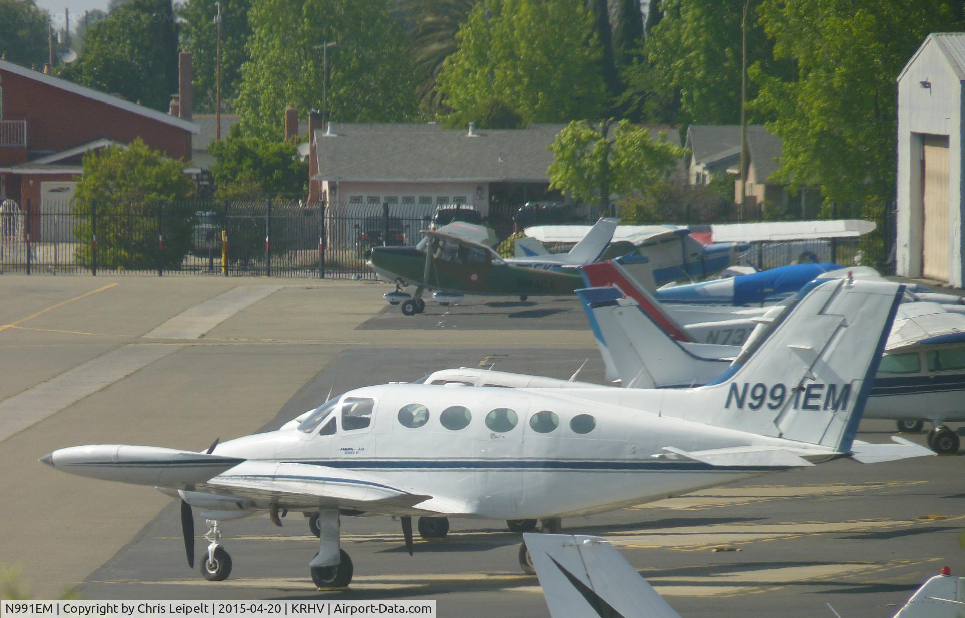 N991EM, Cessna 414 Chancellor C/N 414-0948, A transient Cessna 414 (FABULOUS FIVE INC - OVERLAND PARK, KS) parked at one of the helipads at Nice Air.