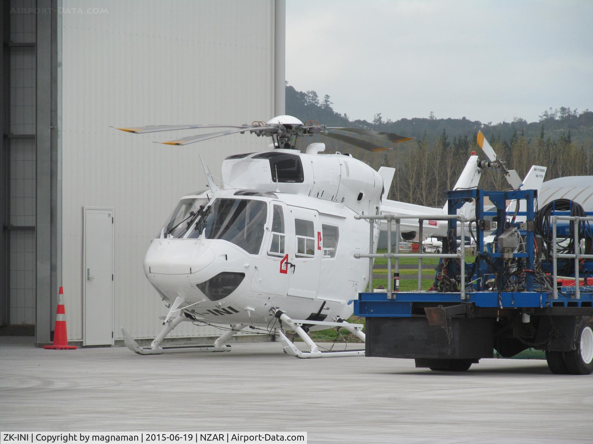 ZK-INI, 1988 Eurocopter-Kawasaki BK-117B-2 C/N 7179, Outside airwork new hangar at Ardmore