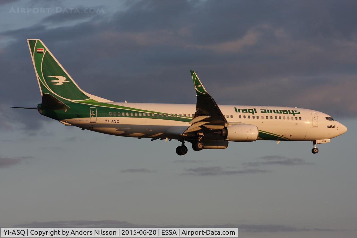 YI-ASQ, 2015 Boeing 737-81Z C/N 40079, On short final runway 26 at 21:03.