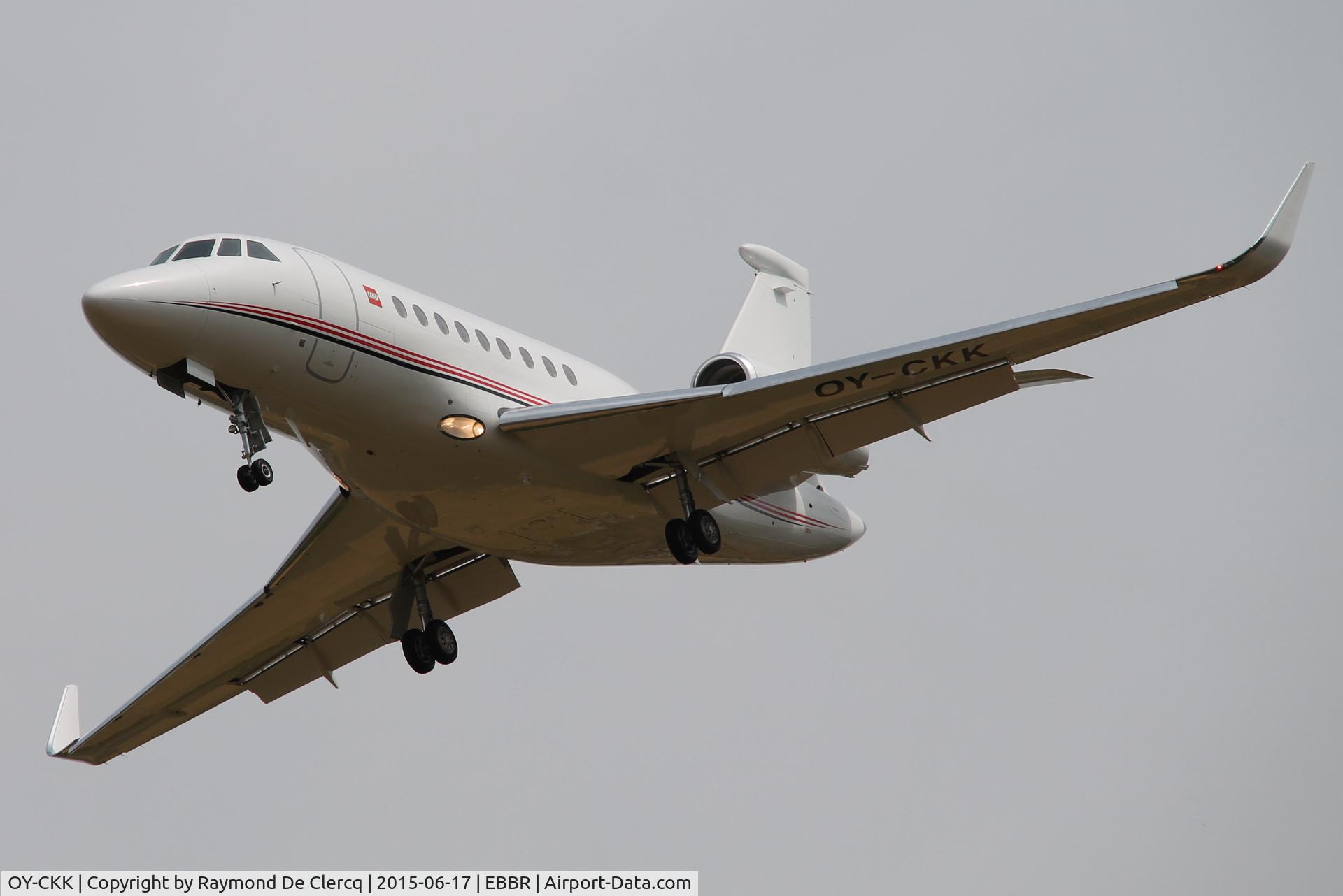 OY-CKK, 2014 Dassault Falcon 2000LX C/N 281, Landing at Brussels airport.