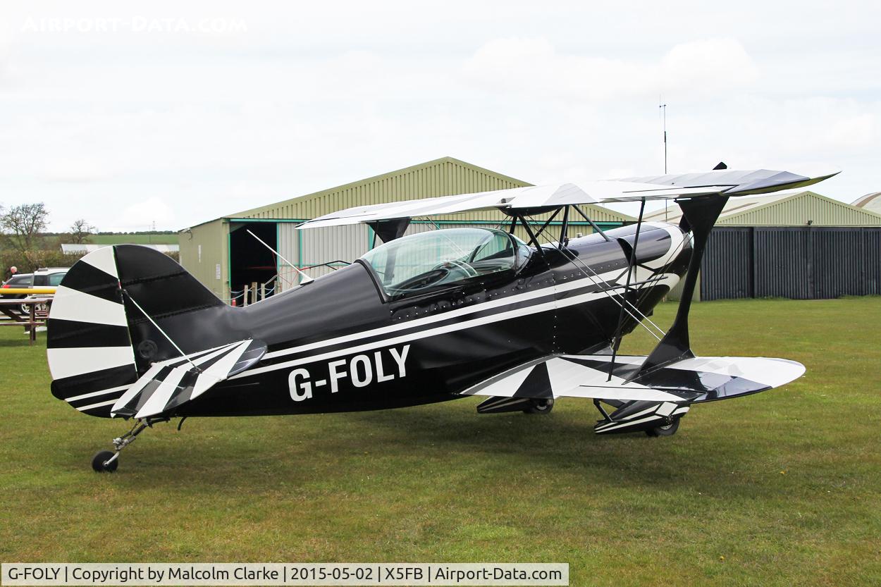 G-FOLY, 1980 Aerotek Pitts S-2A Special C/N 2213, Aerotek Pitts S-2A Special during a refueling stop. Fishburn Airfield, UK May 2nd 2015.