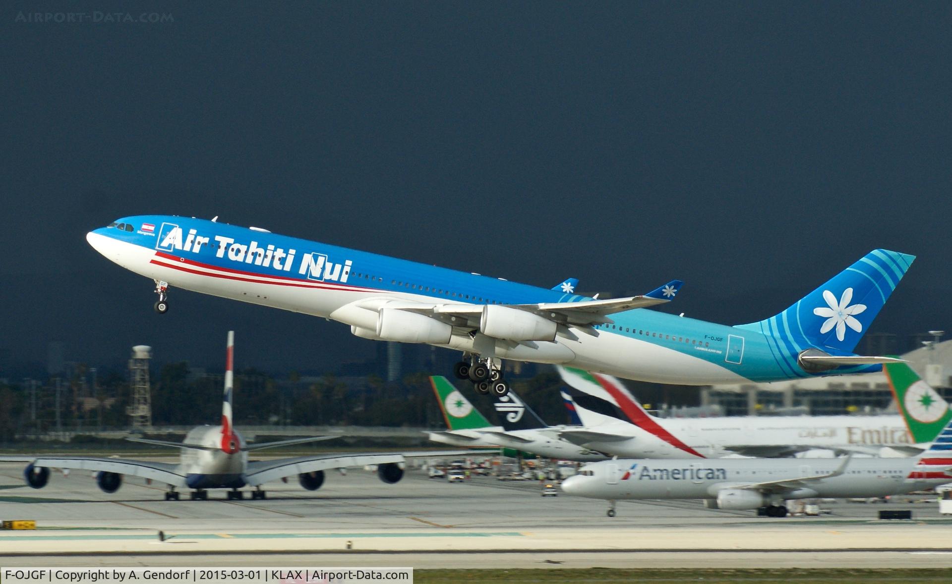 F-OJGF, 2001 Airbus A340-313 C/N 385, Air Tahiti Nui, afternoon departure at Los Angeles Int'l(KLAX), bound for Papeete(NTAA)