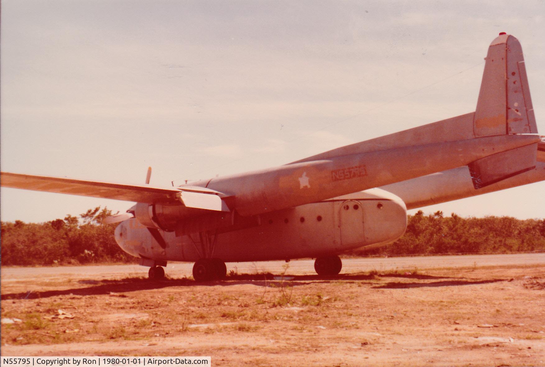 N55795, Fairchild C-119L C/N 11185, Photo Taken on South Bimini Bahamas in the 1980's.