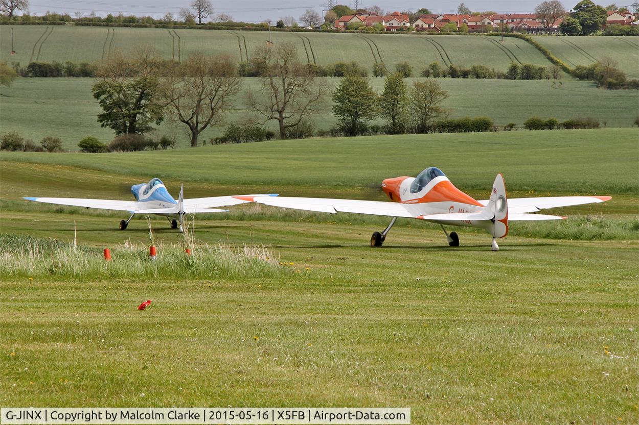G-JINX, 2013 Silence Twister C/N LAA 329-15102, Silence Twisters, G-JINX with sister aircraft G-ZWIP entering the taxiway for take off prior to their aerobatics performance at the opening of Fishburn Airfield's new clubhouse, May 16th 2015.