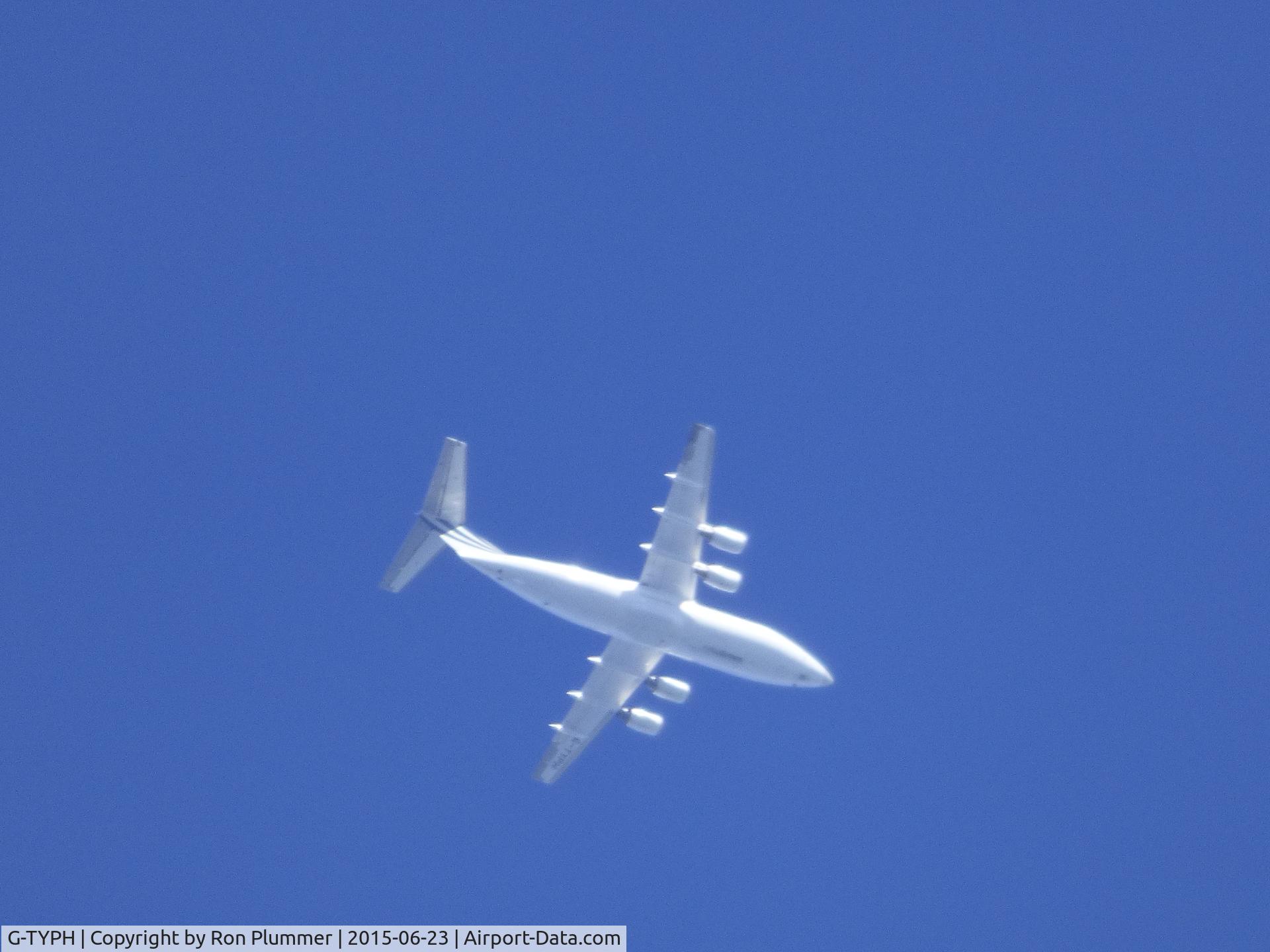 G-TYPH, 1991 British Aerospace BAe.146-200 C/N E2200, G-TYPH taken from Holywell, Flintshire. Flying above the River Dee, heading east towards Liverpool. 23/06/2015. 15:58