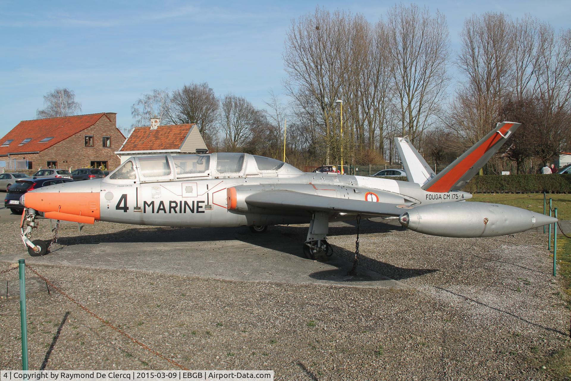 4, Fouga CM-175 Zephyr C/N 4, Gate guardian at Grimbergen airfield.