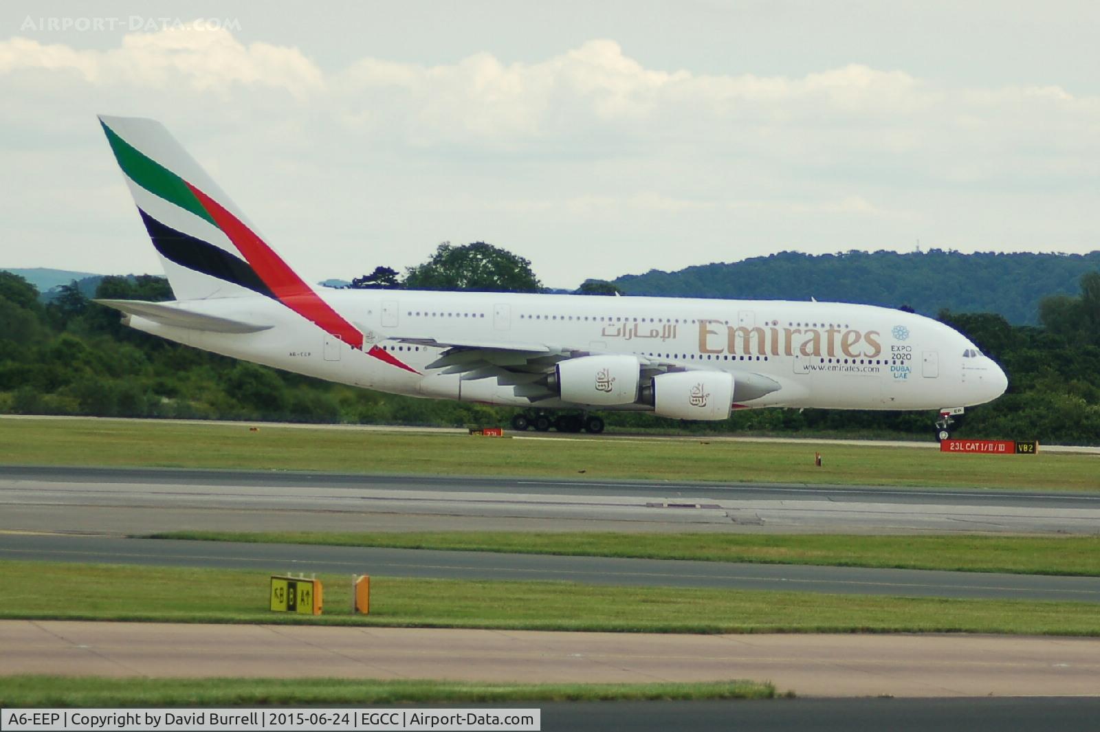 A6-EEP, 2013 Airbus A380-861 C/N 138, Emirates Airbus A380-861 taking of from Manchester Airport.