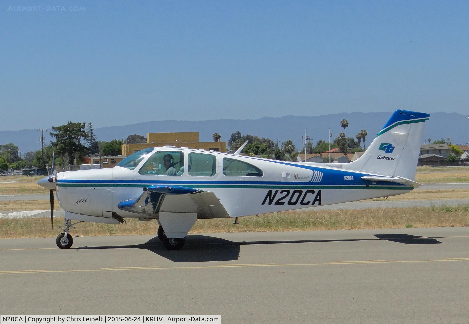 N20CA, 1969 Beech E33A Bonanza C/N CE-285, Cal Trans 1969 Beech Bonanza 33A visiting Reid Hillview Airport, CA for a board meeting, taxing to transient parking.