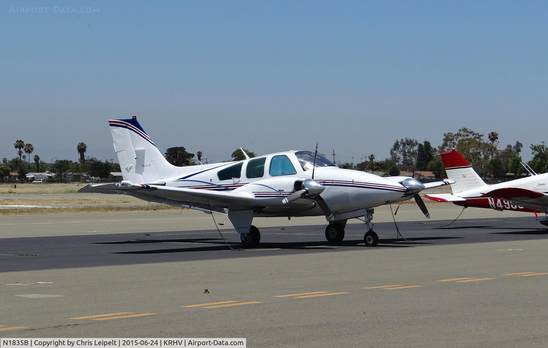 N1835B, 1977 Beech 95-B55 (T42A) Baron C/N TC-2076, A transient Beech Baron 55 (Grass Valley, CA) visiting Reid Hillview Airport, CA.