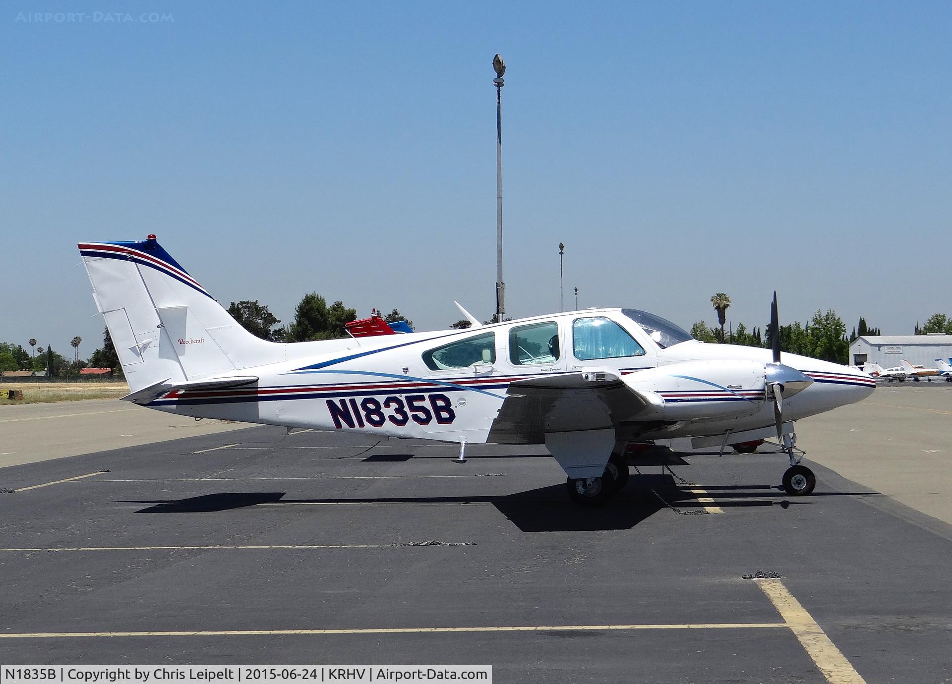 N1835B, 1977 Beech 95-B55 (T42A) Baron C/N TC-2076, A transient Beech Baron 55 (Grass Valley, CA) visiting Reid Hillview Airport, CA.