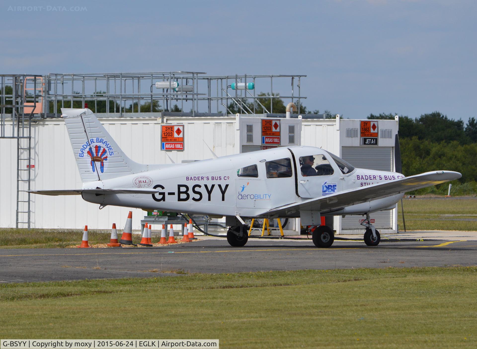 G-BSYY, 1986 Piper PA-28-161 Cherokee Warrior II C/N 2816009, Piper Cherokee Warrior II at Blackbushe. Ex N440X.