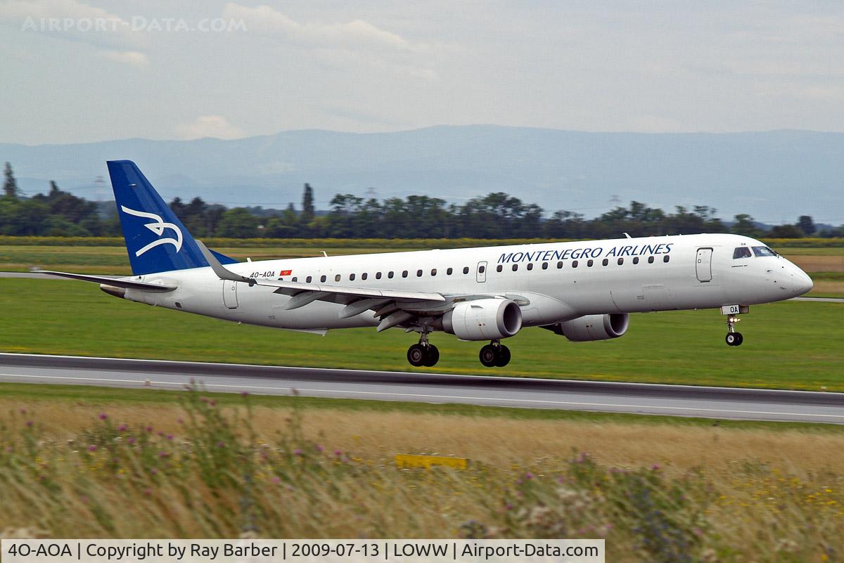 4O-AOA, 2008 Embraer 195LR (ERJ-190-200LR) C/N 19000180, 4O-AOA   Embraer Emb-195-200LR [19000180] (Montenegro Airlines) Vienna-Schwechat~OE 13/07/2009