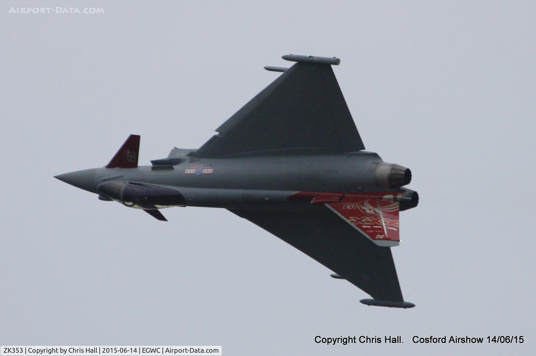 ZK353, 2013 Eurofighter EF-2000 Typhoon FGR4 C/N BS114/411, displaying at the 2015 Cosford Airshow
