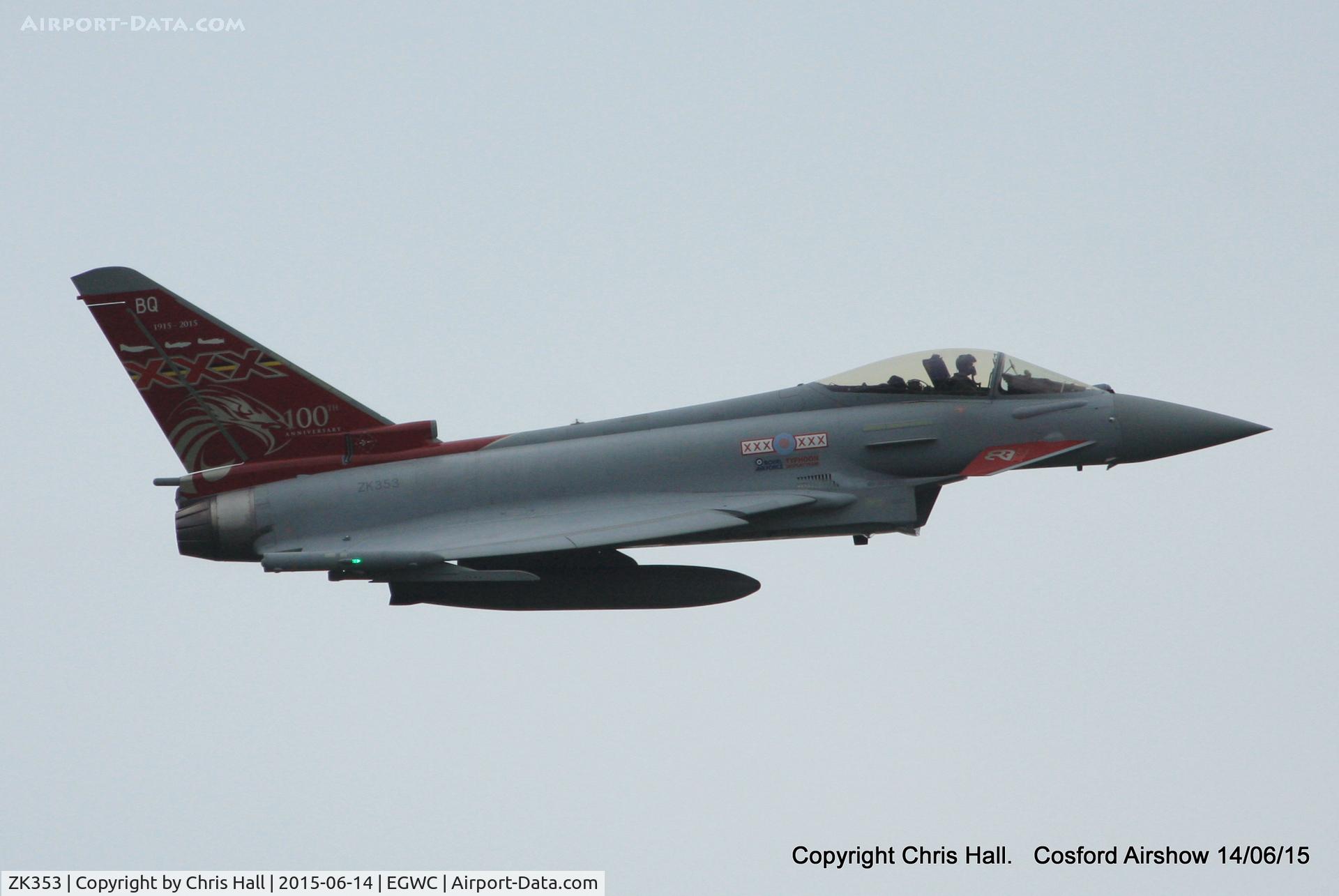 ZK353, 2013 Eurofighter EF-2000 Typhoon FGR4 C/N BS114/411, displaying at the 2015 Cosford Airshow