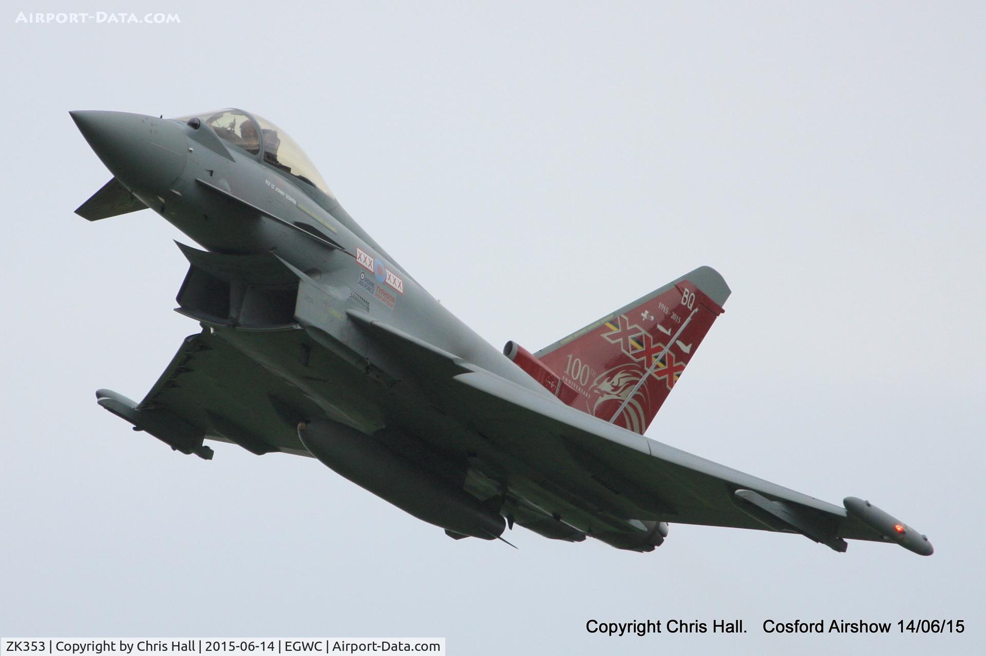 ZK353, 2013 Eurofighter EF-2000 Typhoon FGR4 C/N BS114/411, displaying at the 2015 Cosford Airshow