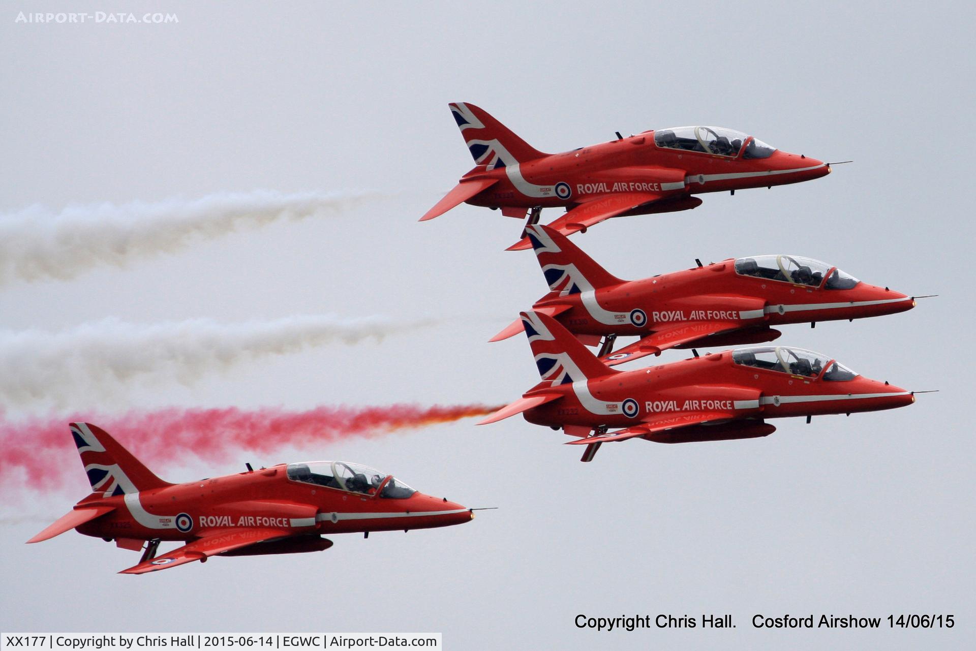 XX177, 1977 Hawker Siddeley Hawk T.1 C/N 024/312024, displaying at the 2015 Cosford Airshow
