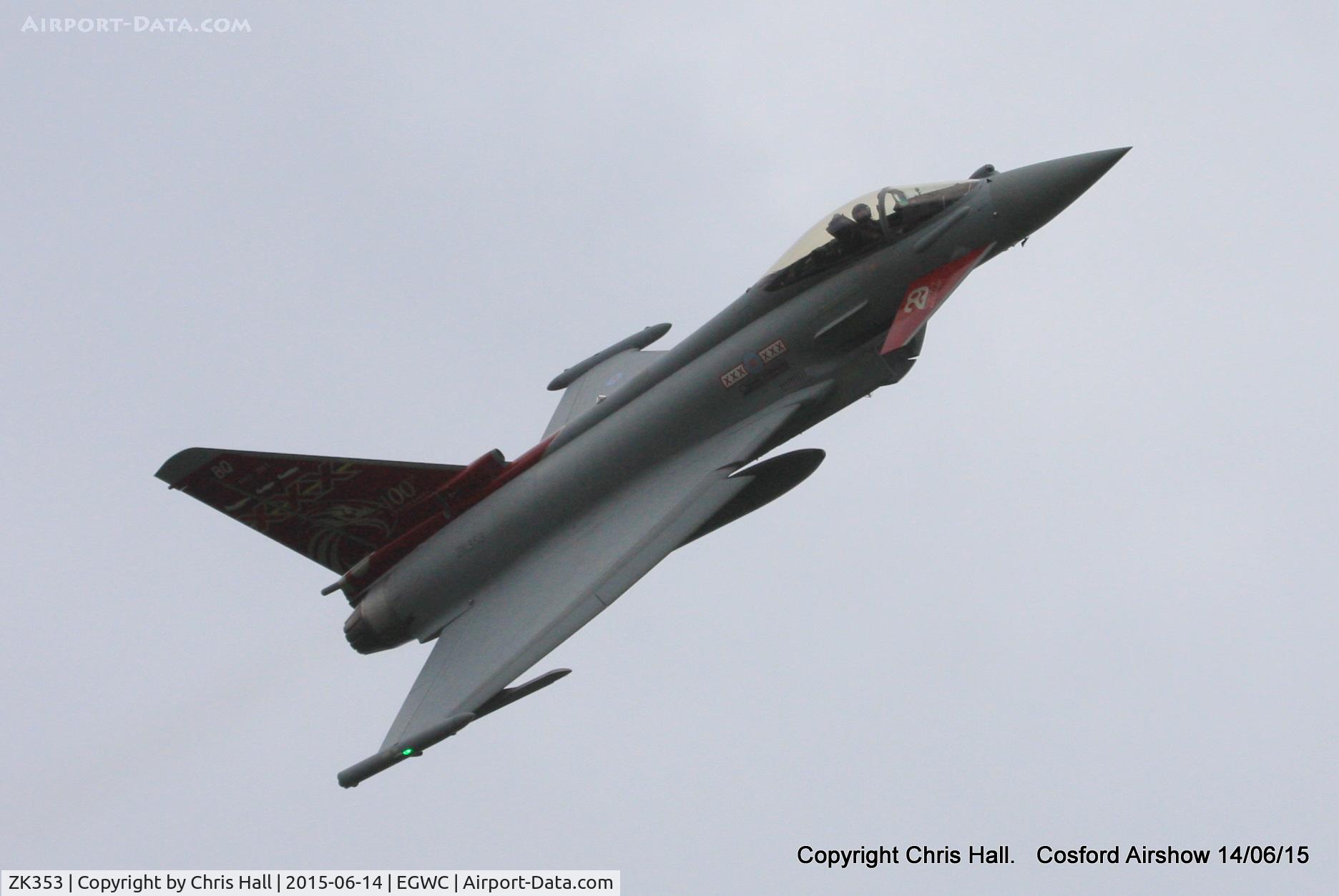 ZK353, 2013 Eurofighter EF-2000 Typhoon FGR4 C/N BS114/411, displaying at the 2015 Cosford Airshow