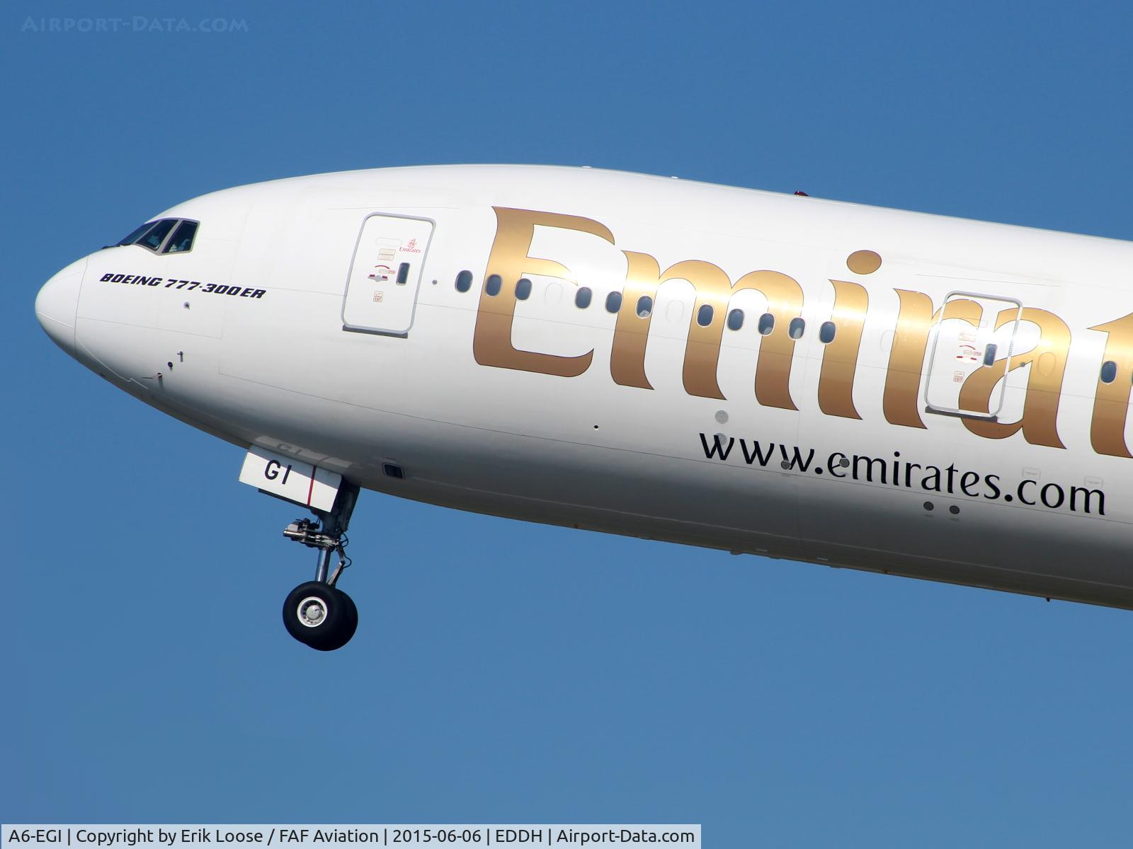 A6-EGI, 2011 Boeing 777-31H/ER C/N 38986, take-off from Hamburg