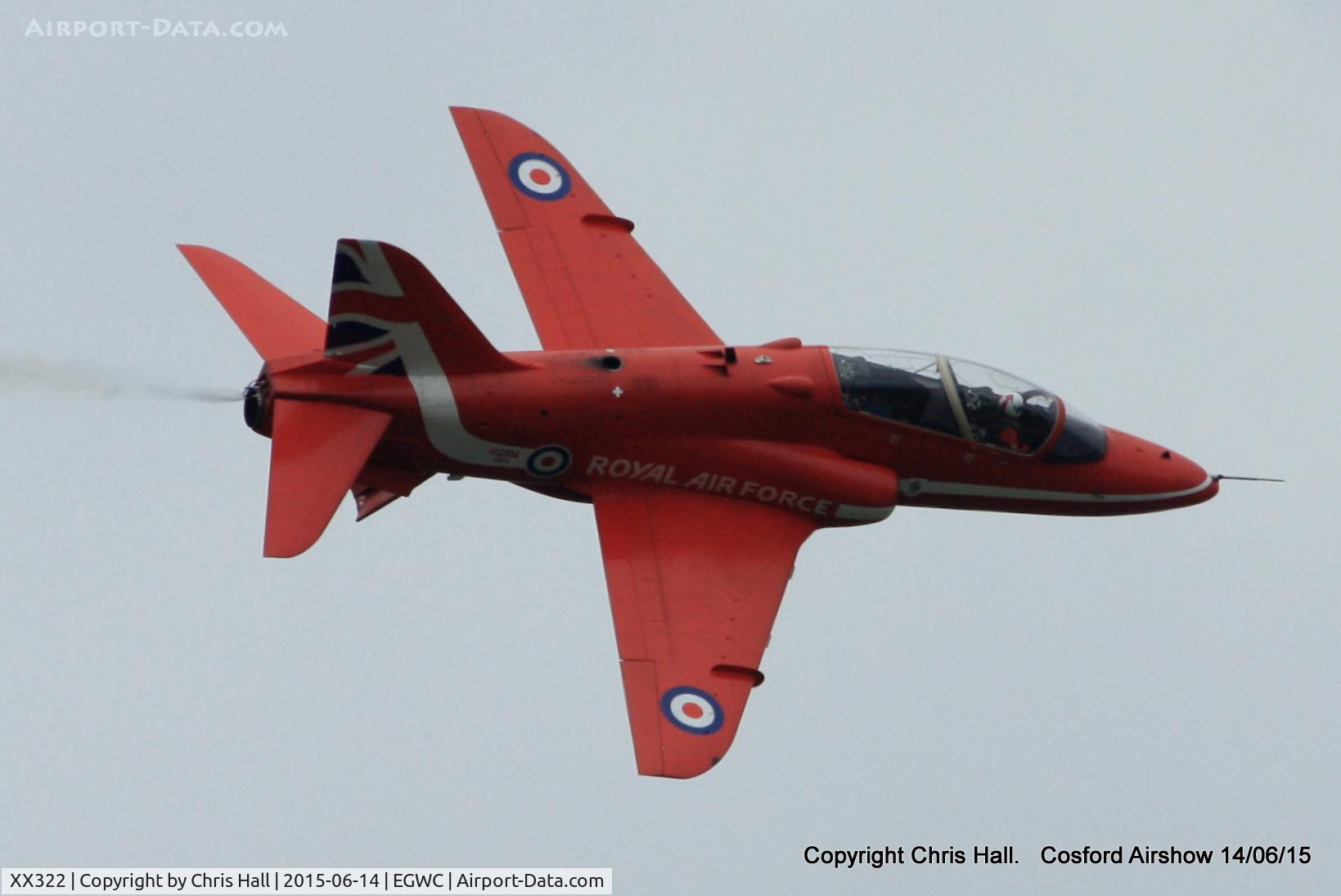 XX322, 1980 Hawker Siddeley Hawk T.1A C/N 165/312147, displaying at the 2015 Cosford Airshow