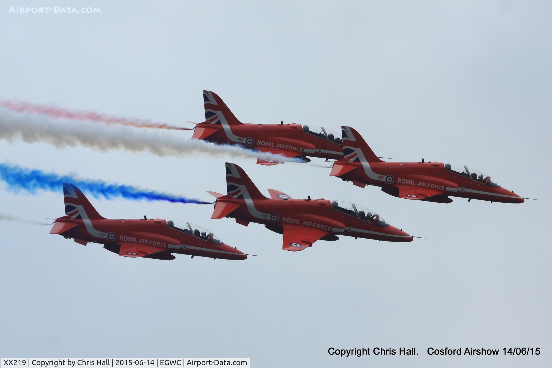 XX219, 1978 Hawker Siddeley Hawk T.1A C/N 055/312055, displaying at the 2015 Cosford Airshow