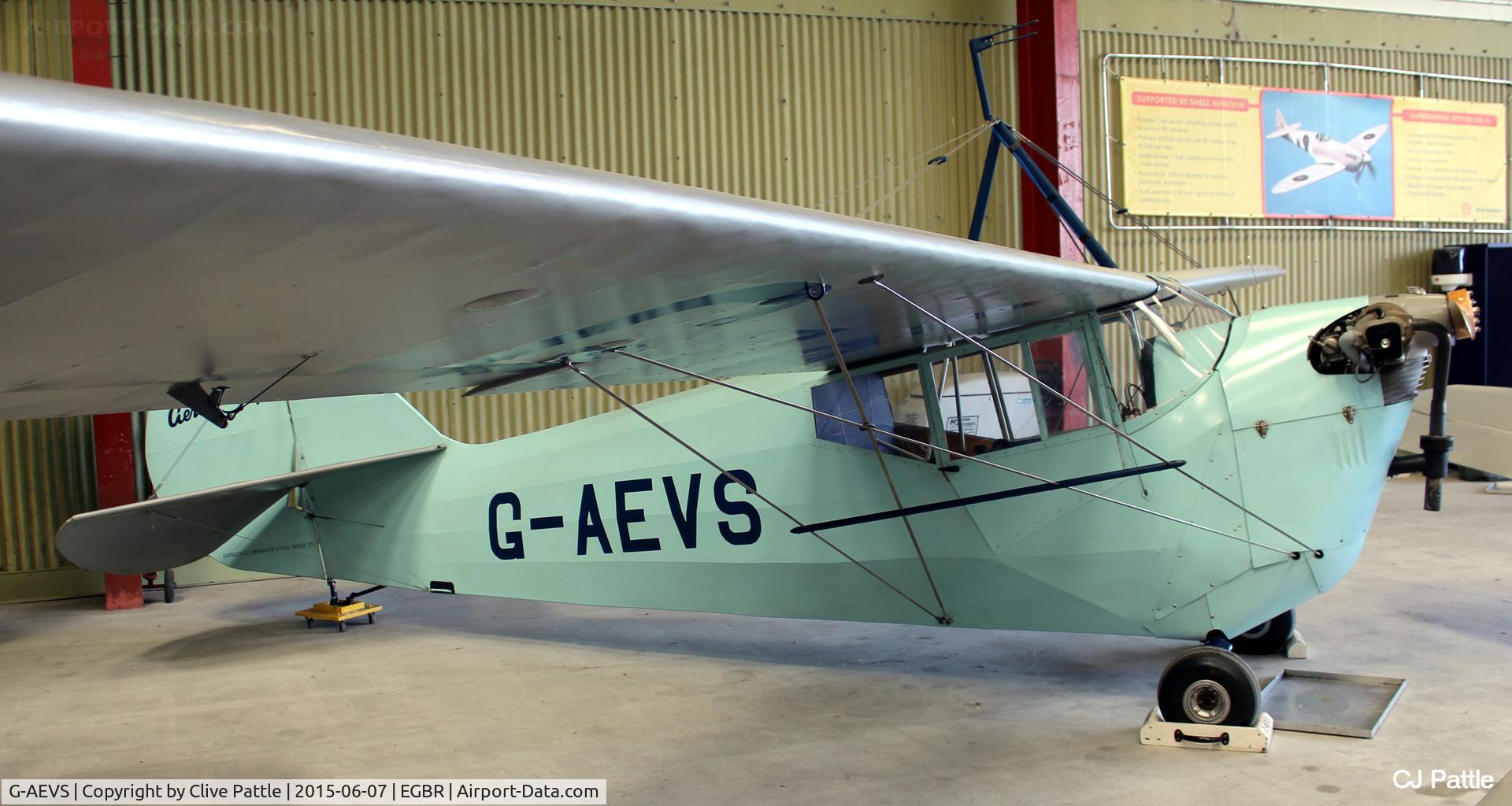 G-AEVS, 1937 Aeronca 100 C/N AB114, Hangared at The Real Aeroplane Company Ltd, Breighton Airfield, Yorkshire, U.K.  - EGBR