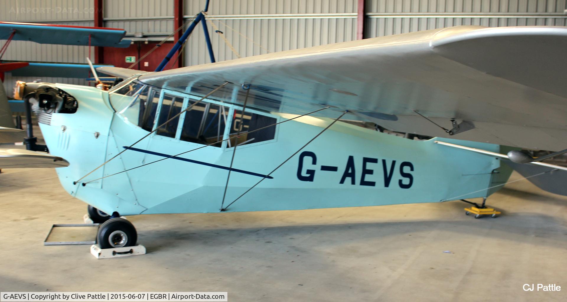 G-AEVS, 1937 Aeronca 100 C/N AB114, Hangared at The Real Aeroplane Company Ltd, Breighton Airfield, Yorkshire, U.K.  - EGBR