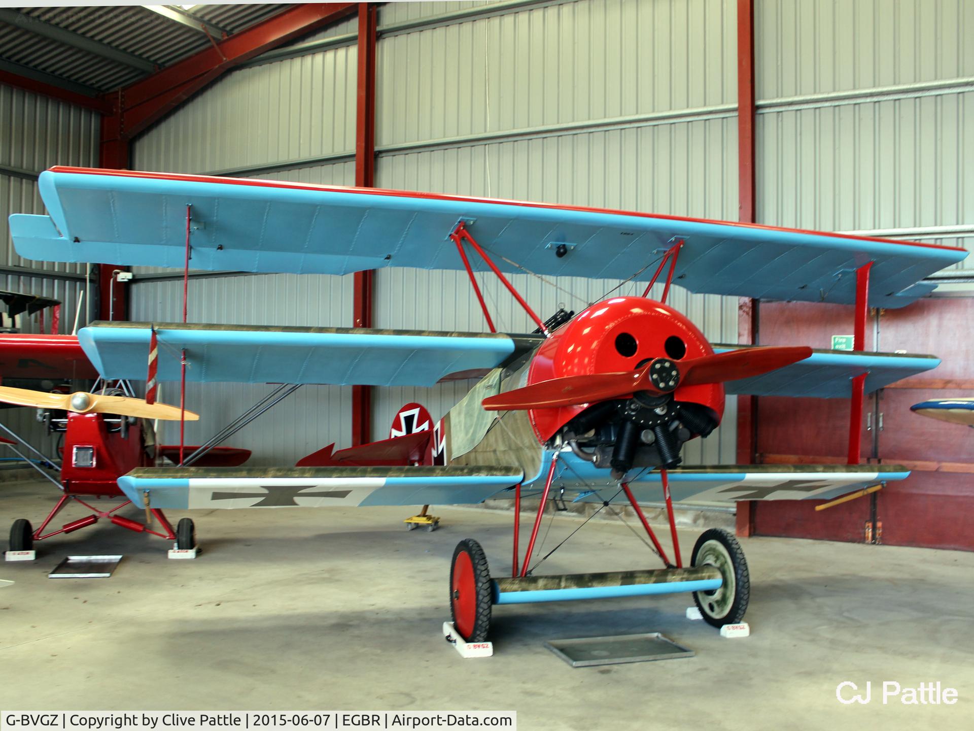 G-BVGZ, 1994 Fokker Dr.1 Triplane Replica C/N PFA 238-12654, Hangared at The Real Aeroplane Company Ltd, Breighton Airfield, Yorkshire, U.K.  - EGBR