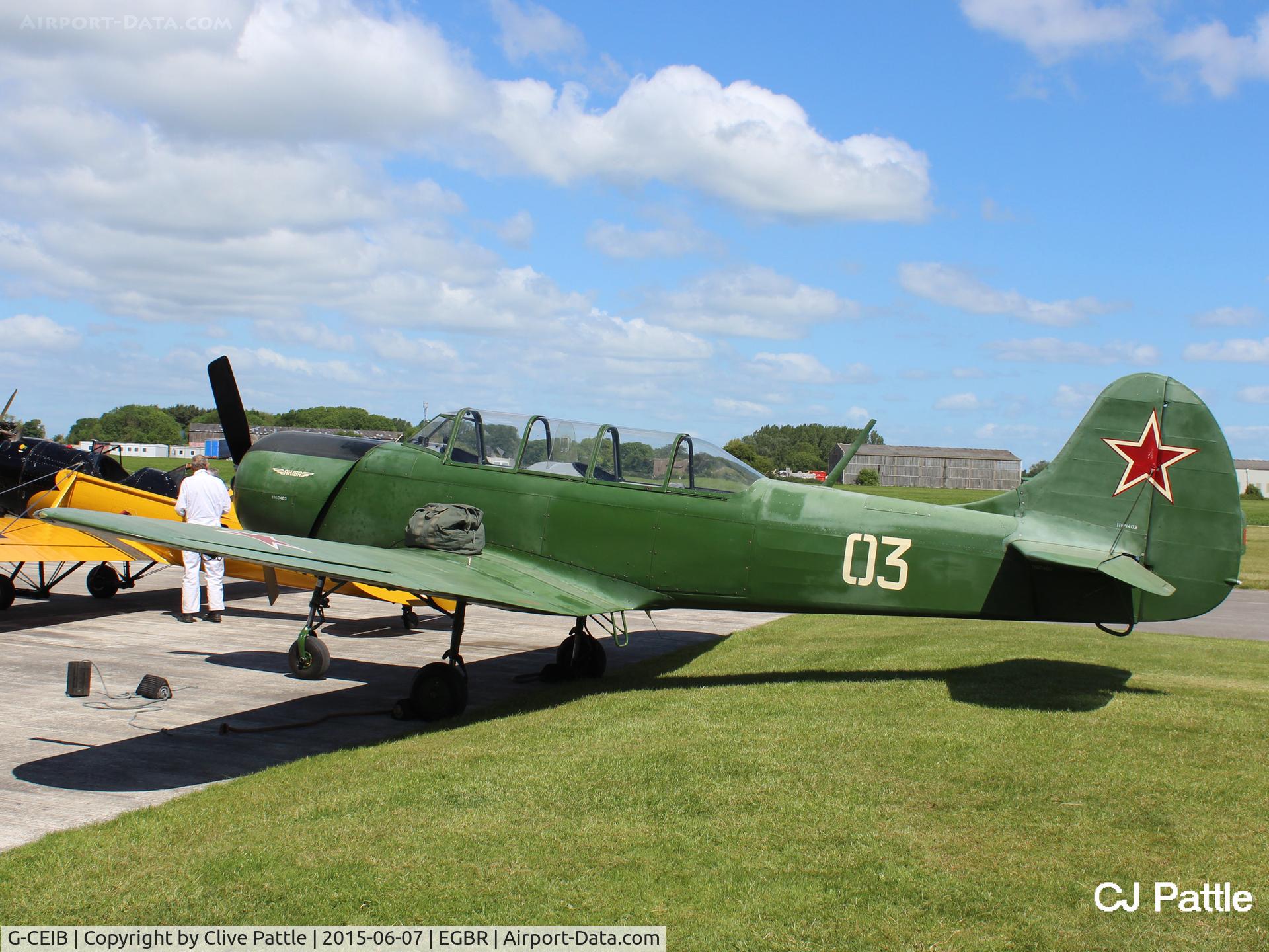 G-CEIB, 1958 Yakovlev Yak-18A C/N 1160403, Ready for action at The Real Aeroplane Company Ltd Radial Fly-In, Breighton Airfield, Yorkshire, U.K.  - EGBR